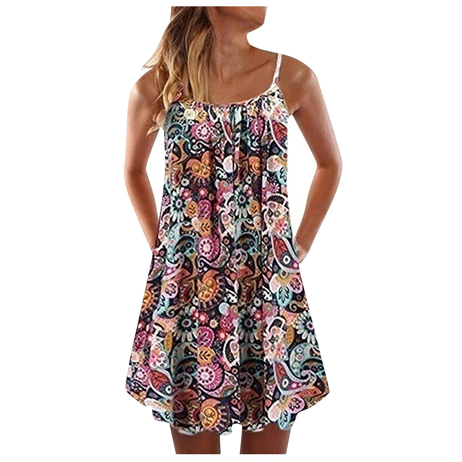 Women's Summer Sleeveless Bohemian Print Loose Tank Dress - Casual Cocktail Party Maxi Dress for Beach, Vacation & Outdoor Events