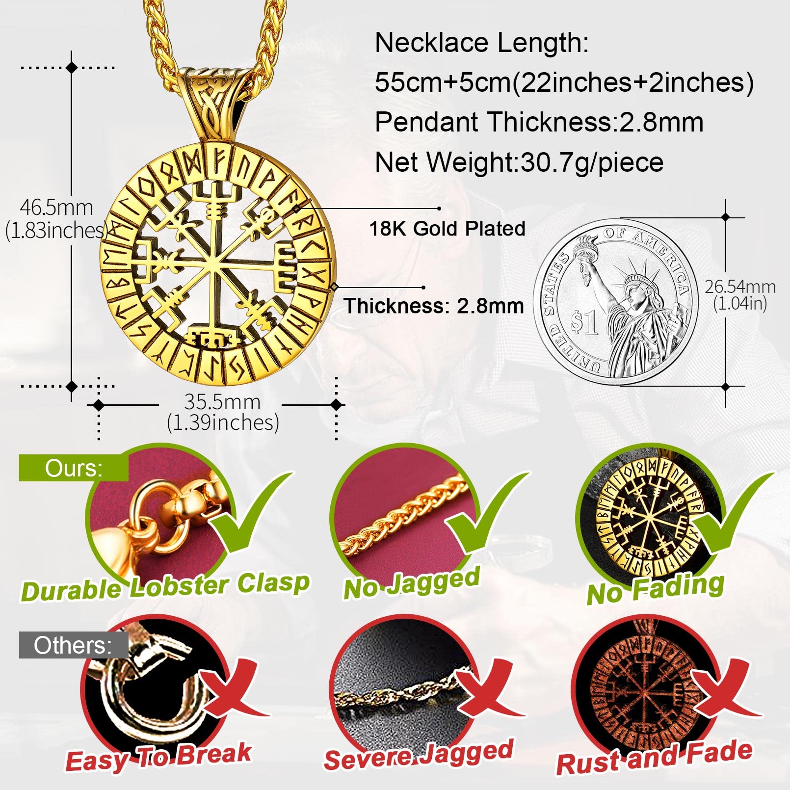 FaithHeart Viking Medal Necklace for Men - Stainless Steel Norse Mythology Pendant with Gift Box - Perfect for Viking Lovers, Cosplay, and Norse Jewelry Collectors