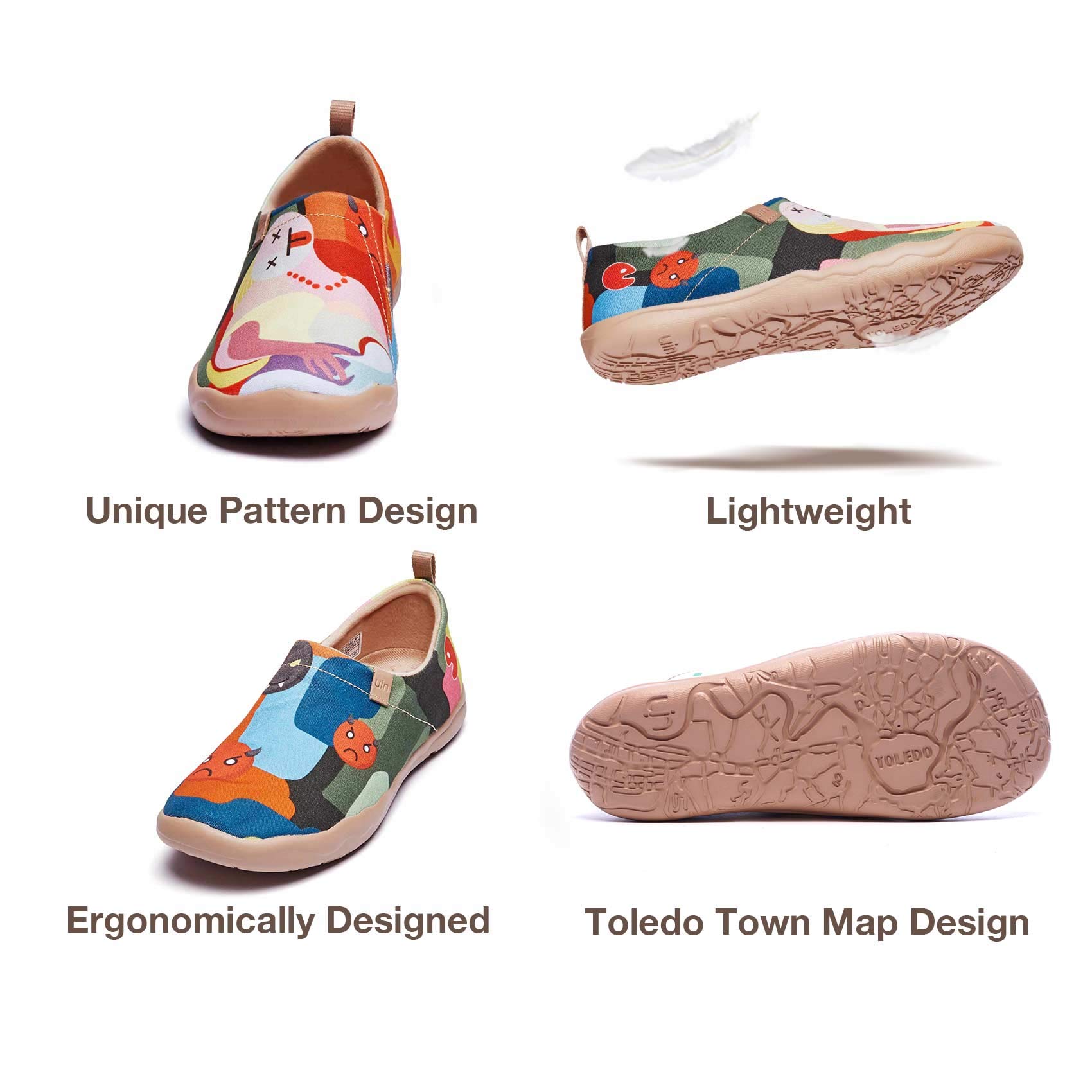 UIN Women's Slip On Sneakers - Comfortable Knit Loafers with Artistic Painting | Soft Walking Shoes for Casual Wear, Travel & Daily Errands