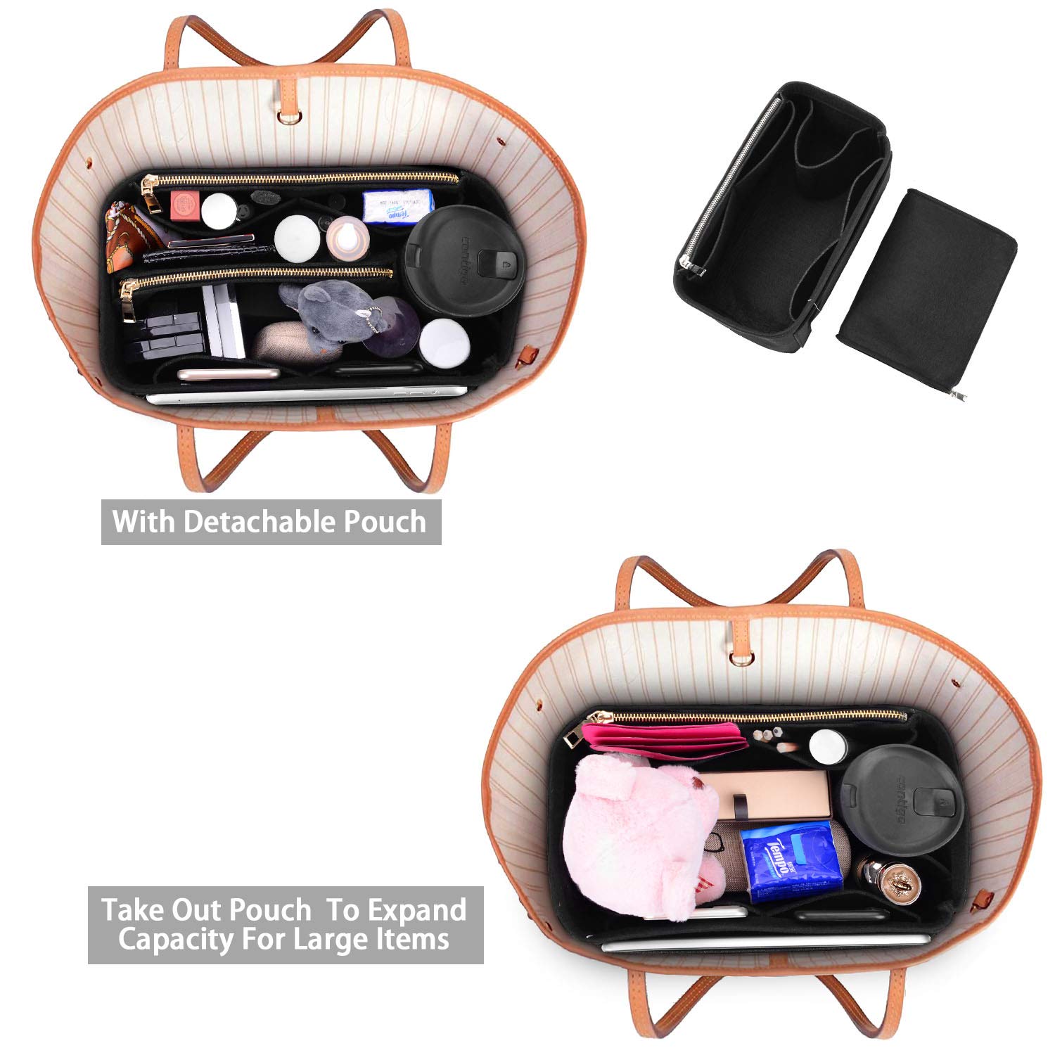 ZTUJO Felt Purse Organizer Insert for Louis Vuitton Speedy, Neverfull, Graceful & Tote Bags - Handbag Shaper & Storage Solution for Travel, Work & Daily Use