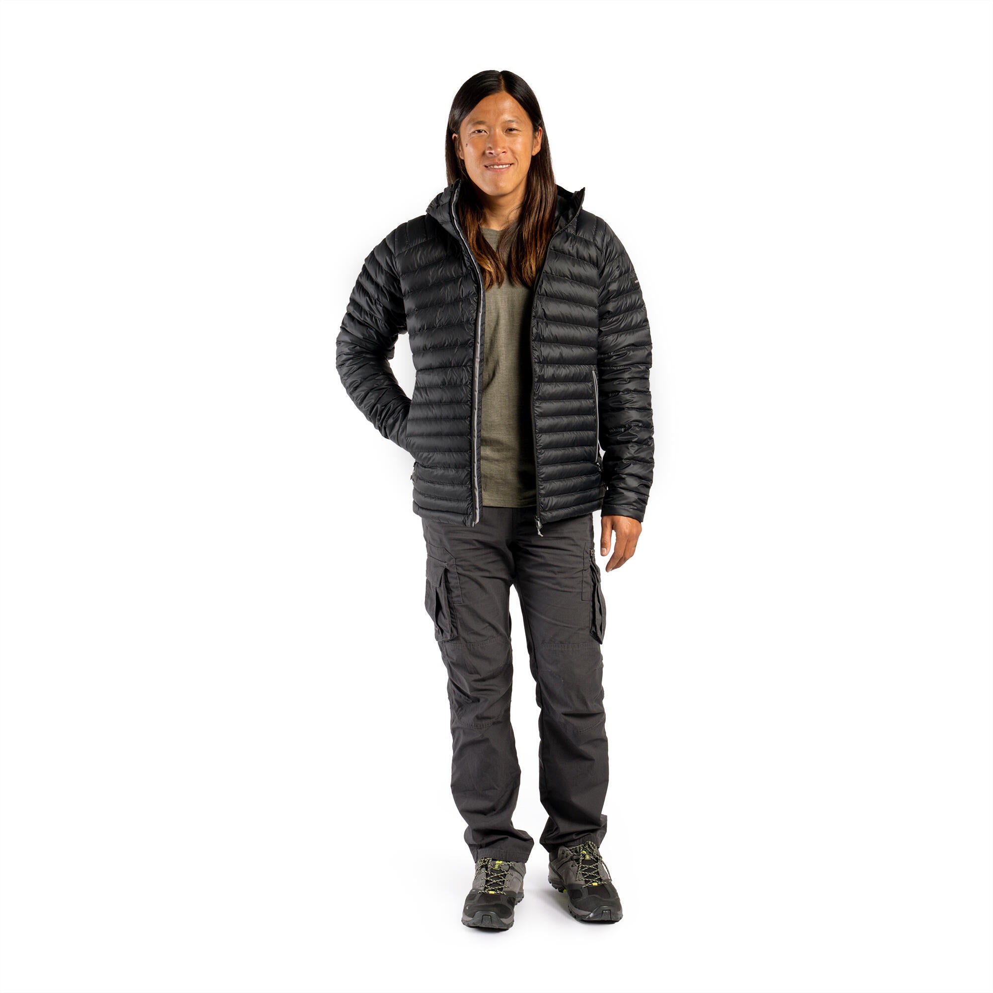 Forclaz Men's MT100 Hooded Down Puffer Jacket - Lightweight Winter Coat, Waterproof & Windproof, Warm Insulated Outdoor Jacket for Hiking, Camping & Cold Weather Activities