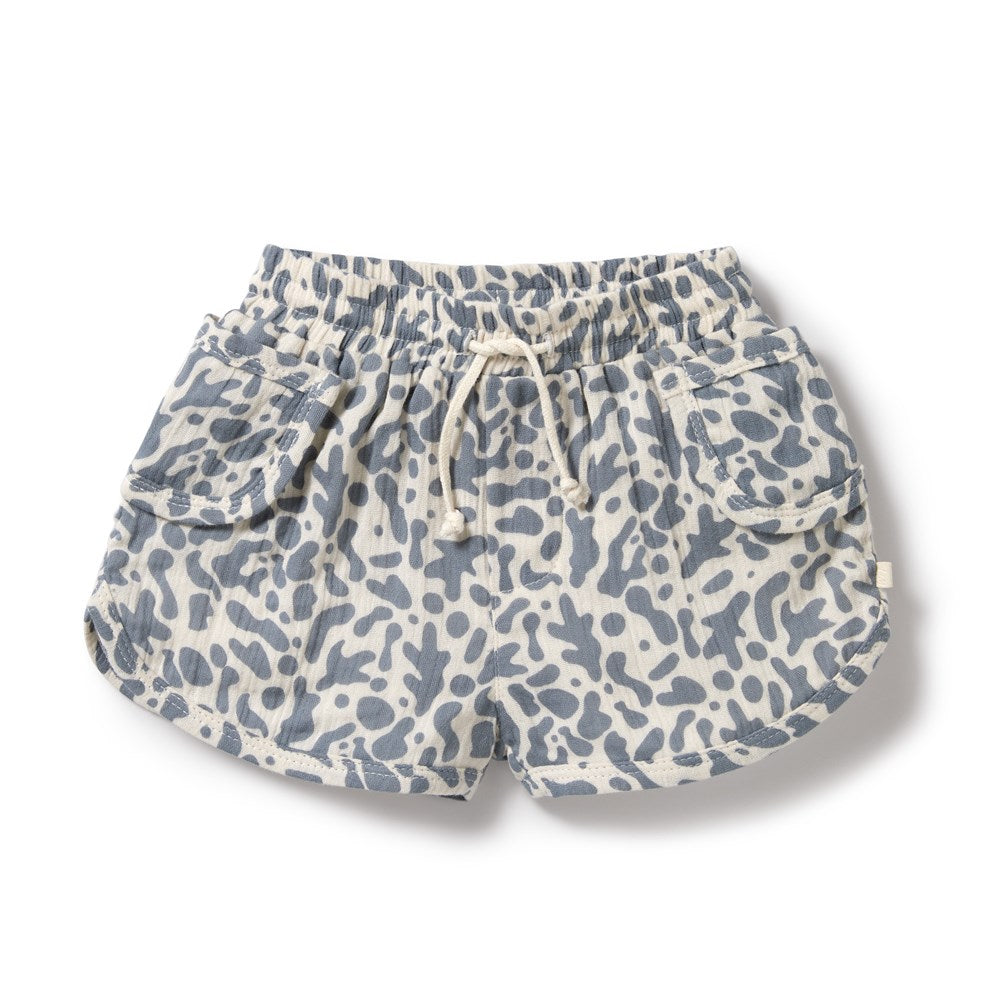 Organic Blue Coral Crinkle Shorts for Women - Comfortable & Stylish Summer Casual Wear - Perfect for Beach, Vacation, and Everyday Outfits