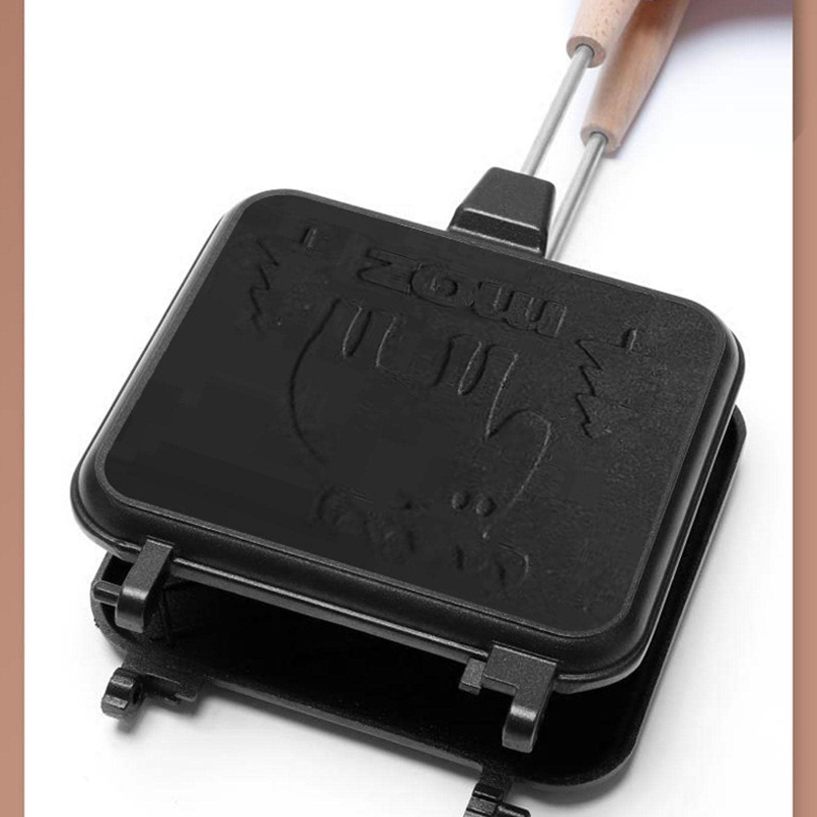**Double Sided Frying Pan & Sandwich Maker - Portable Removable Non-Stick Grill with Wooden Handle - Perfect for English Muffins, Croissants, Waffles - Ideal for Camping, Picnics & Quick Breakfasts**