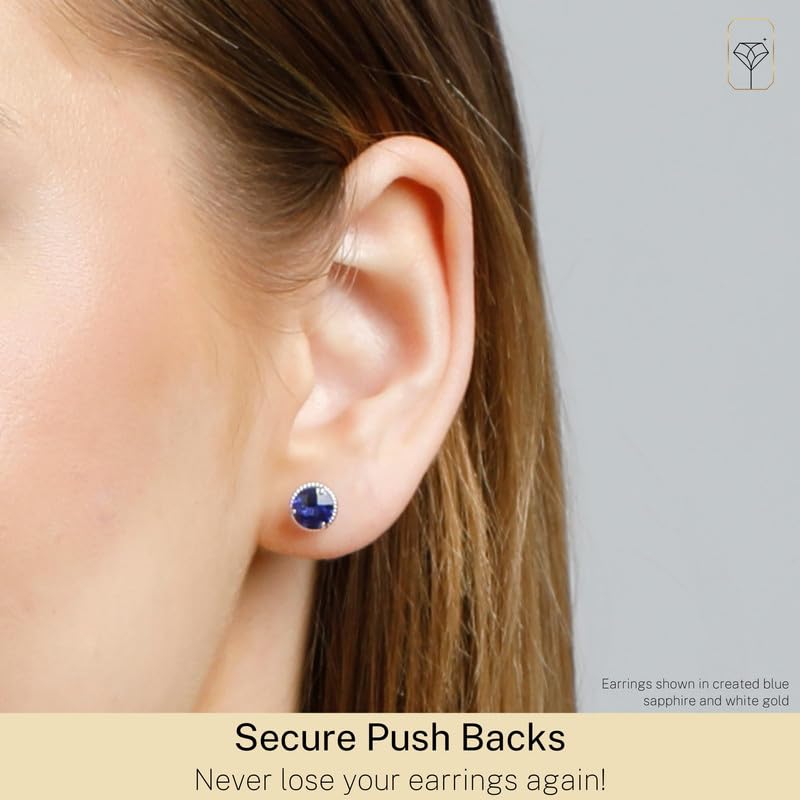 14K White or Yellow Gold Roped Halo Gemstone Round Stud Earrings for Women - 6mm Birthstone Jewelry with Push Backs by MAX + STONE | Perfect Gift for Birthday, Anniversary & Special Occasions