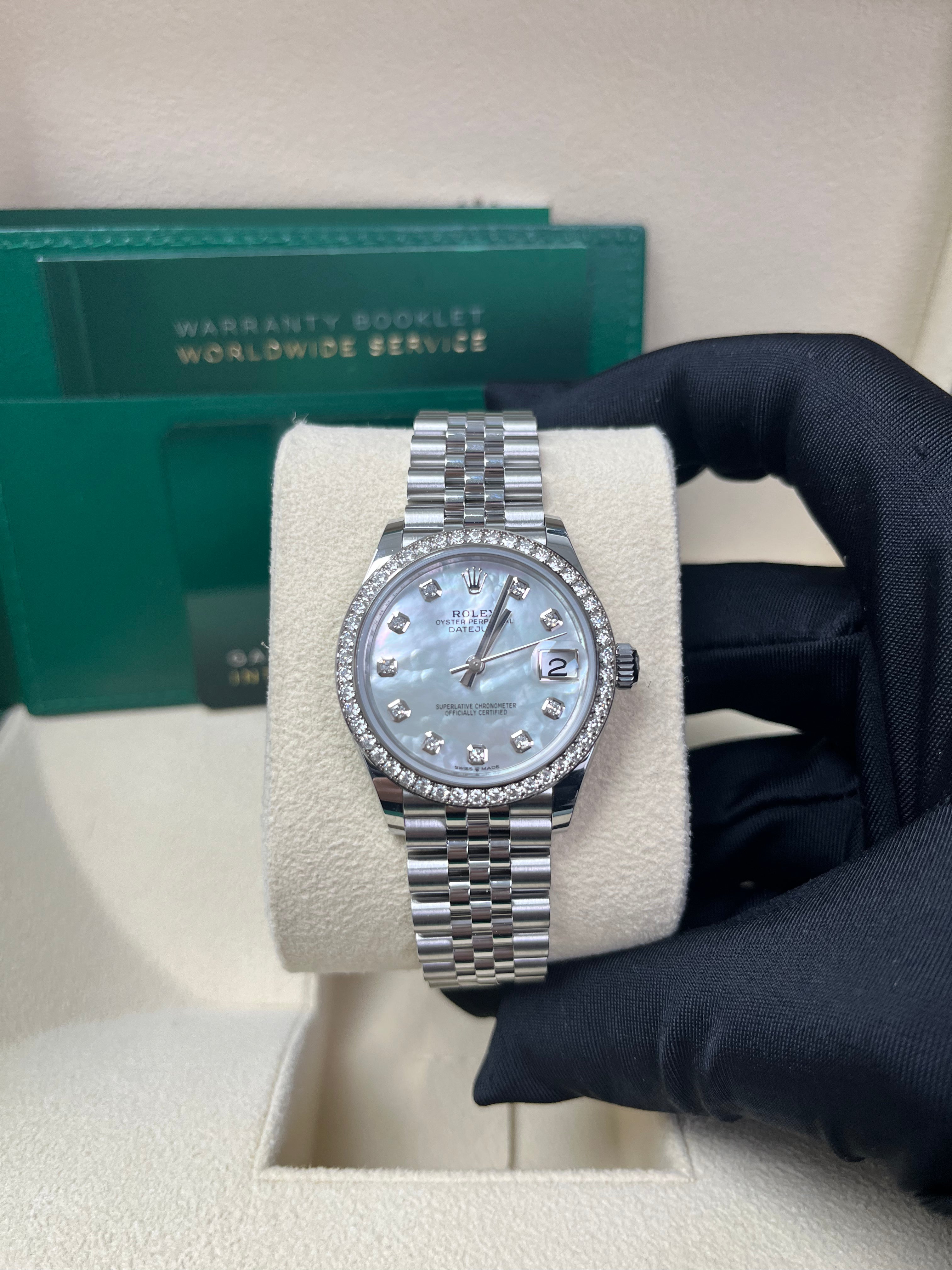 Rolex Datejust 31 Watch - Diamond Bezel & White Mother of Pearl Diamond Dial - Jubilee Bracelet 278384RBR - Luxury Gift for Women, Anniversary & Special Occasions