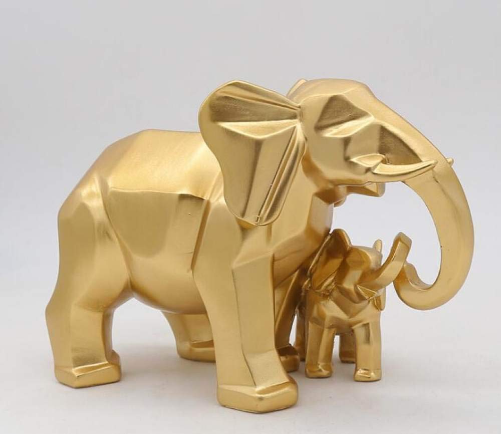 LOOMUCI Modern Geometric Gold Elephant Resin Sculpture - Handcrafted Home Decor Statue, Mother & Child Figurine, Elegant Decorative Accessory for Living Room, Office & Gift Giving