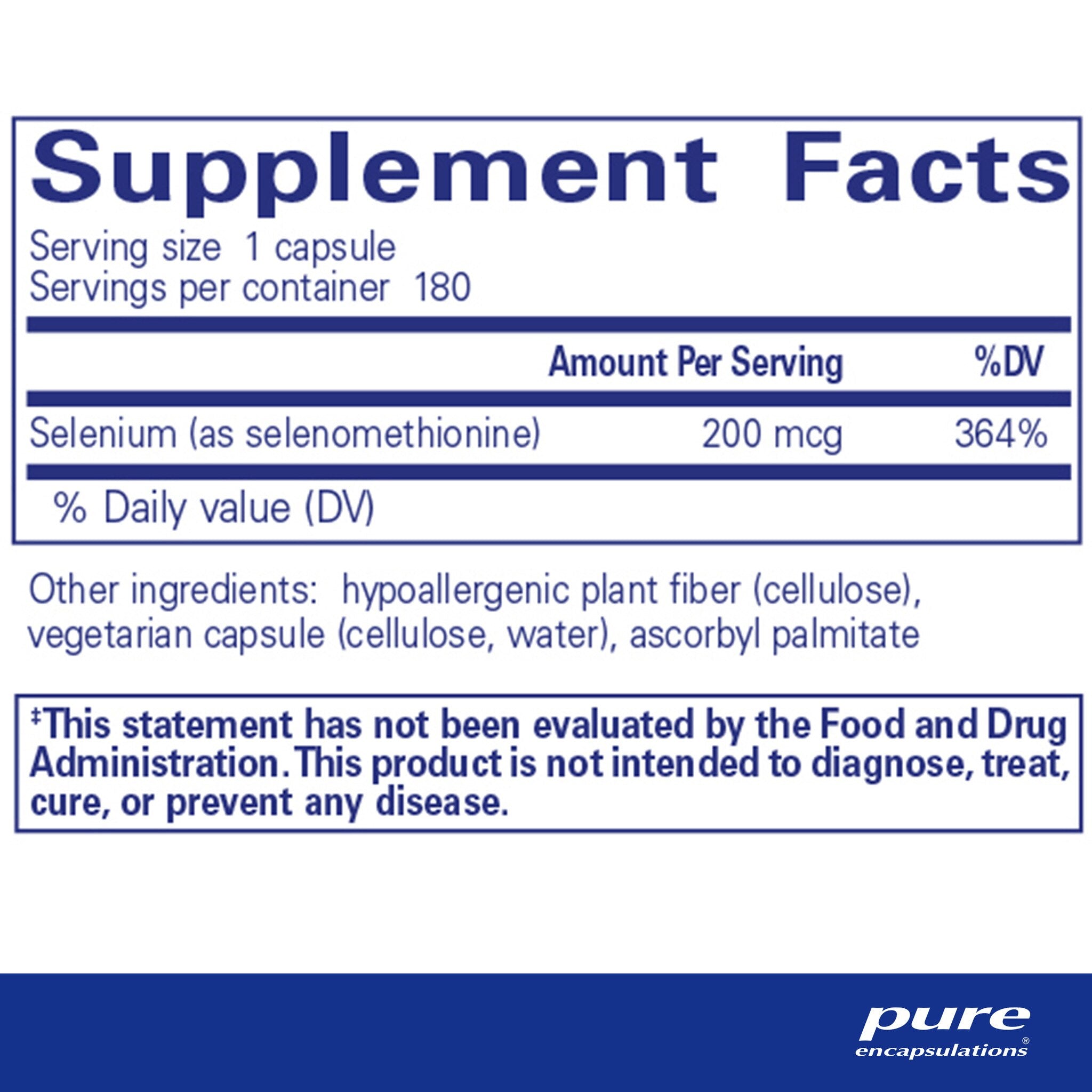 Pure Encapsulations Selenium (Selenomethionine) Supplement - 200 mcg High Potency Antioxidant Support for Immune & Thyroid Health - Perfect for Daily Wellness & Detox Routines