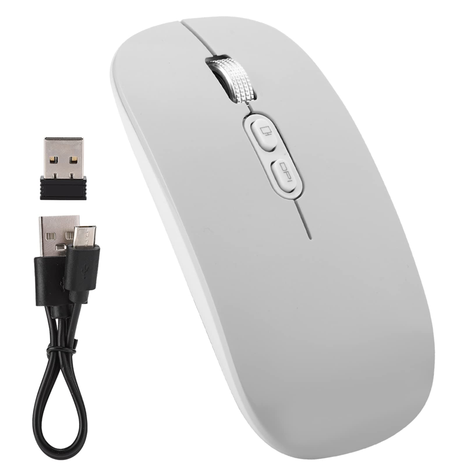 ASHATA Slim Wireless Mouse - 2.4G Ergonomic Rechargeable Optical Mouse with Silent Click, Portable Computer Mouse for Laptop/PC (Silver) | Perfect for Office, Business Travel & Home Use