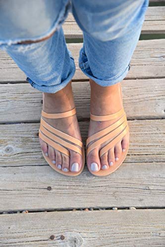 Greek Leather Sandals for Women - Handmade Gladiator Sandals with Straps | Slip On Summer Sandals for Beach, Wedding & Casual Wear | Ancient Greek Inspired Leather Footwear