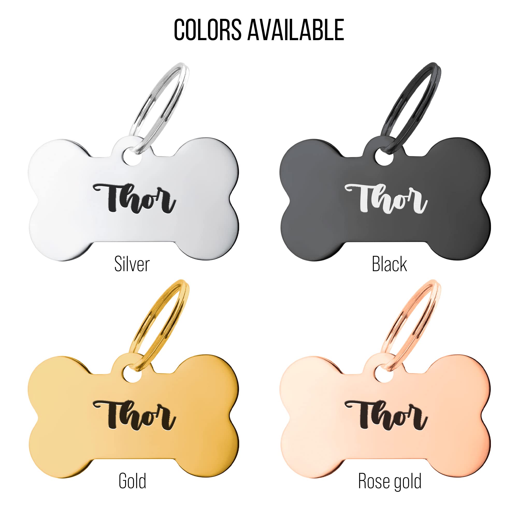 Custom Bone-Shaped Pet ID Tag - Personalized Stainless Steel Collar Tag with Laser Engraving for Dogs, Puppies & Cats - Shiny Bling Paw Design with Safety Ring - Perfect for Lost Pet Prevention & Everyday Wear