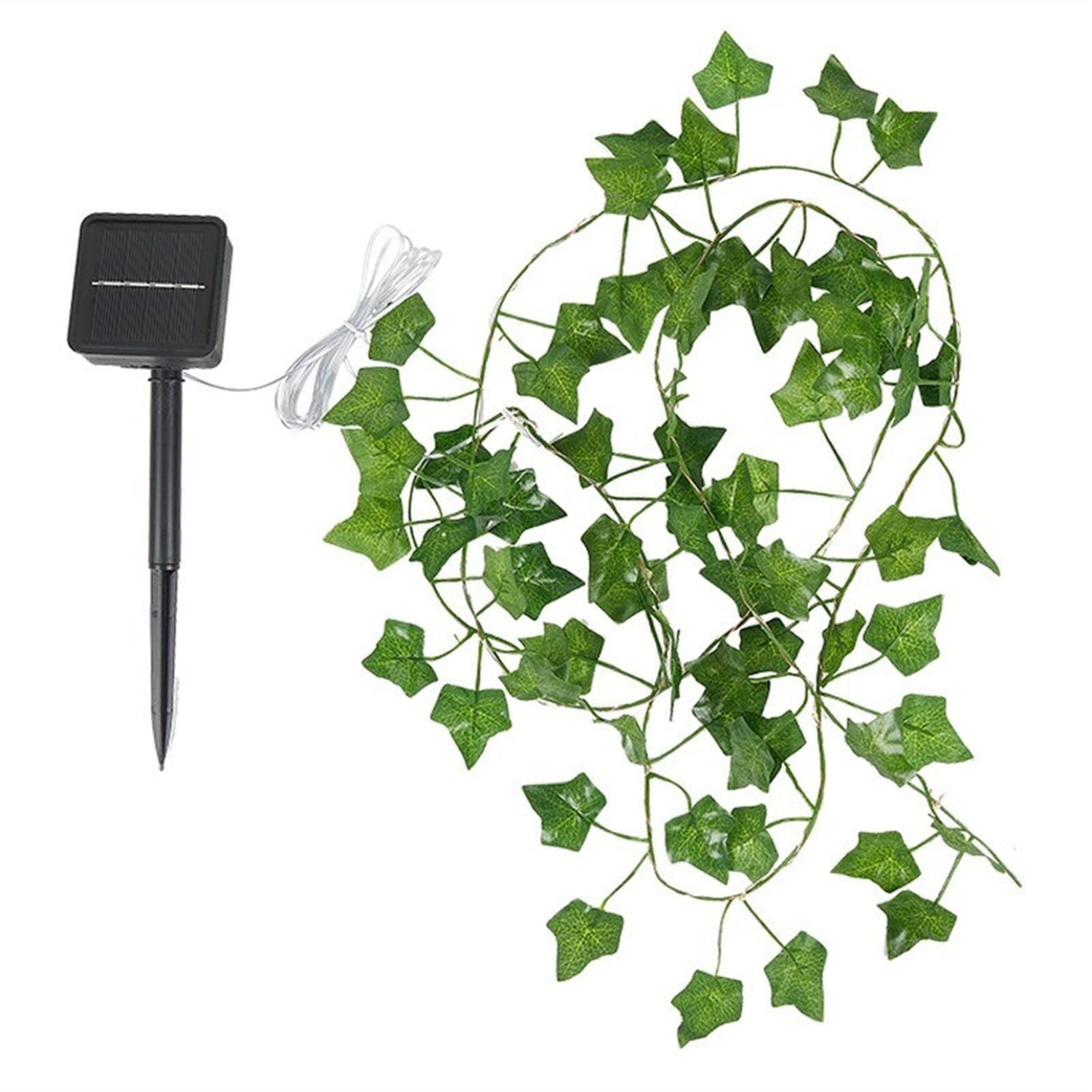 Solar Powered LED String Lights - Waterproof Silver Wire Firefly Lights for Wedding, Baby Shower, Christmas, Eid Mubarak & Birthday Party Decorations | Rattan Leaf Design for Indoor/Outdoor Use