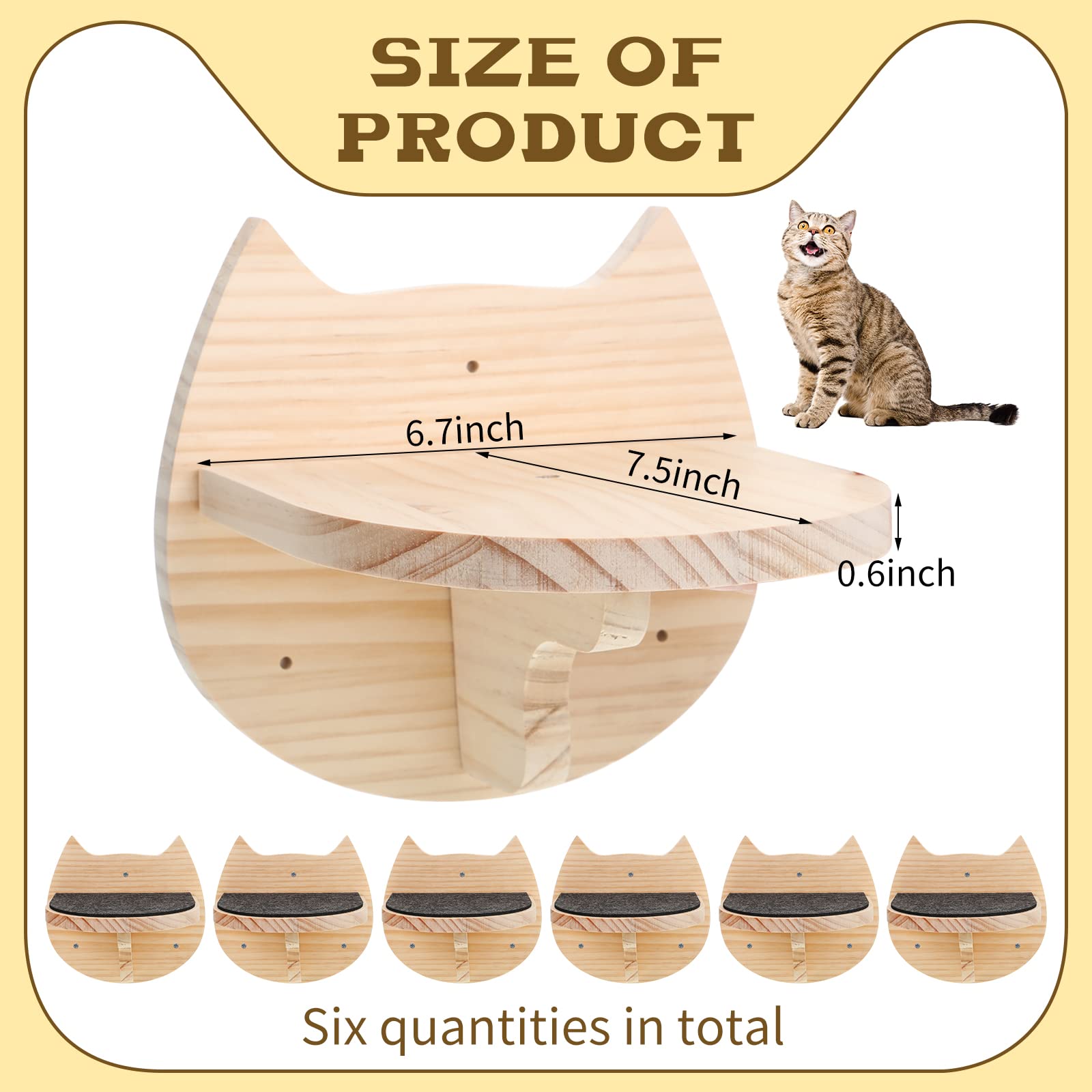 Handepo 6-Piece Cat Wall Shelves with Scratching Mat & Stairs - Durable Wall-Mounted Cat Climbing Perch for Indoor Play, Exercise and Relaxation - Perfect for Small Spaces, Apartments and Cat Trees Alternative