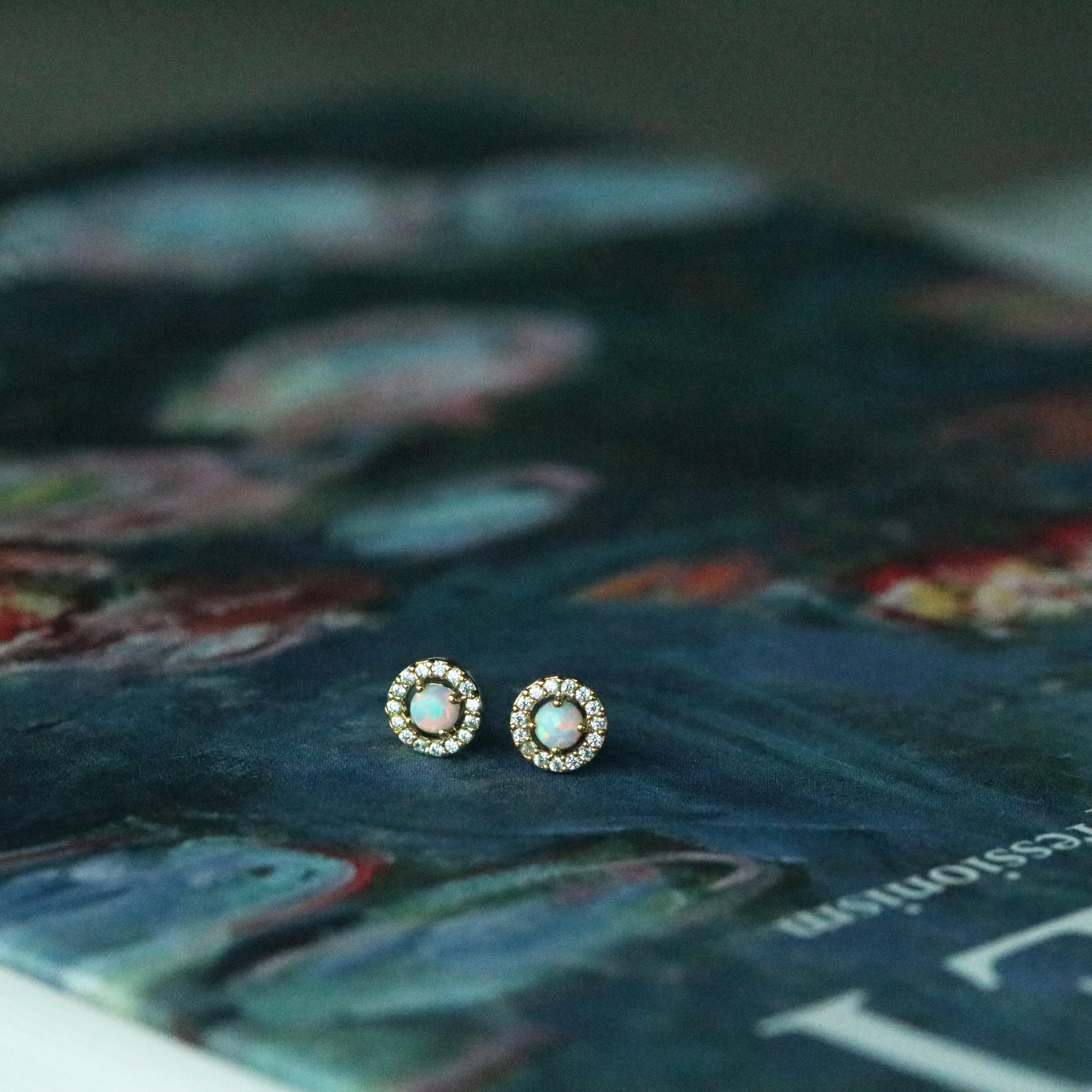 Opal Cubic Stud Earrings for Women - Elegant Simulated Opal Jewelry Set - Perfect for Weddings, Parties & Everyday Wear