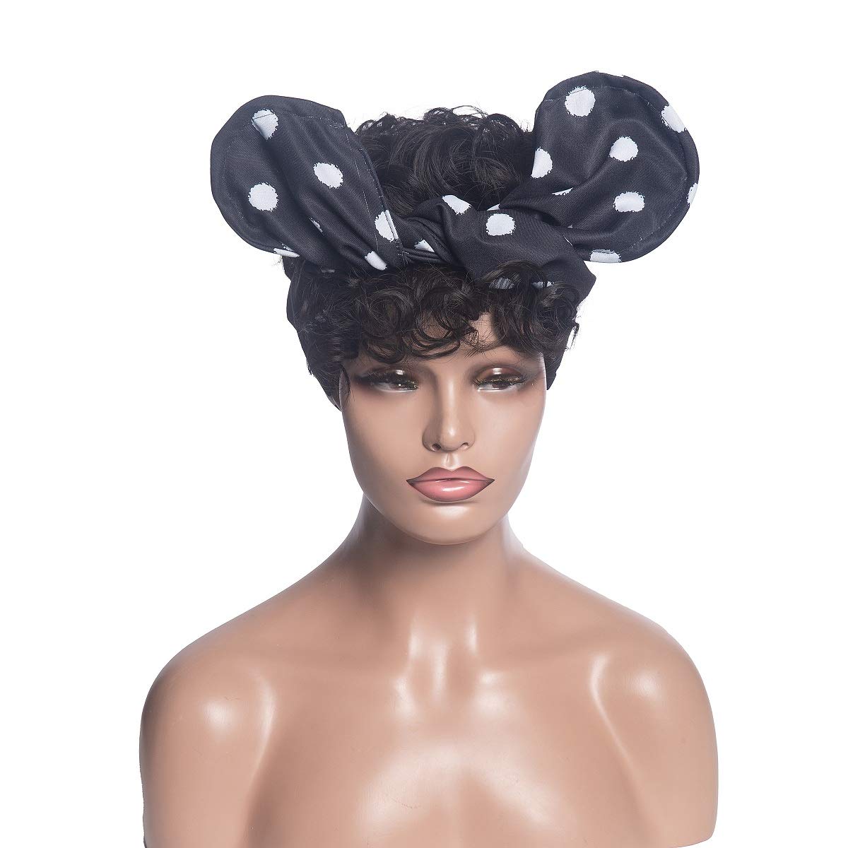 Short Curly Head-Wrap Wig with Rabbit Headband - Synthetic Afro Curly Wig with Bangs for Black Women - Perfect for Cosplay, Halloween, and Everyday Stylish Looks
