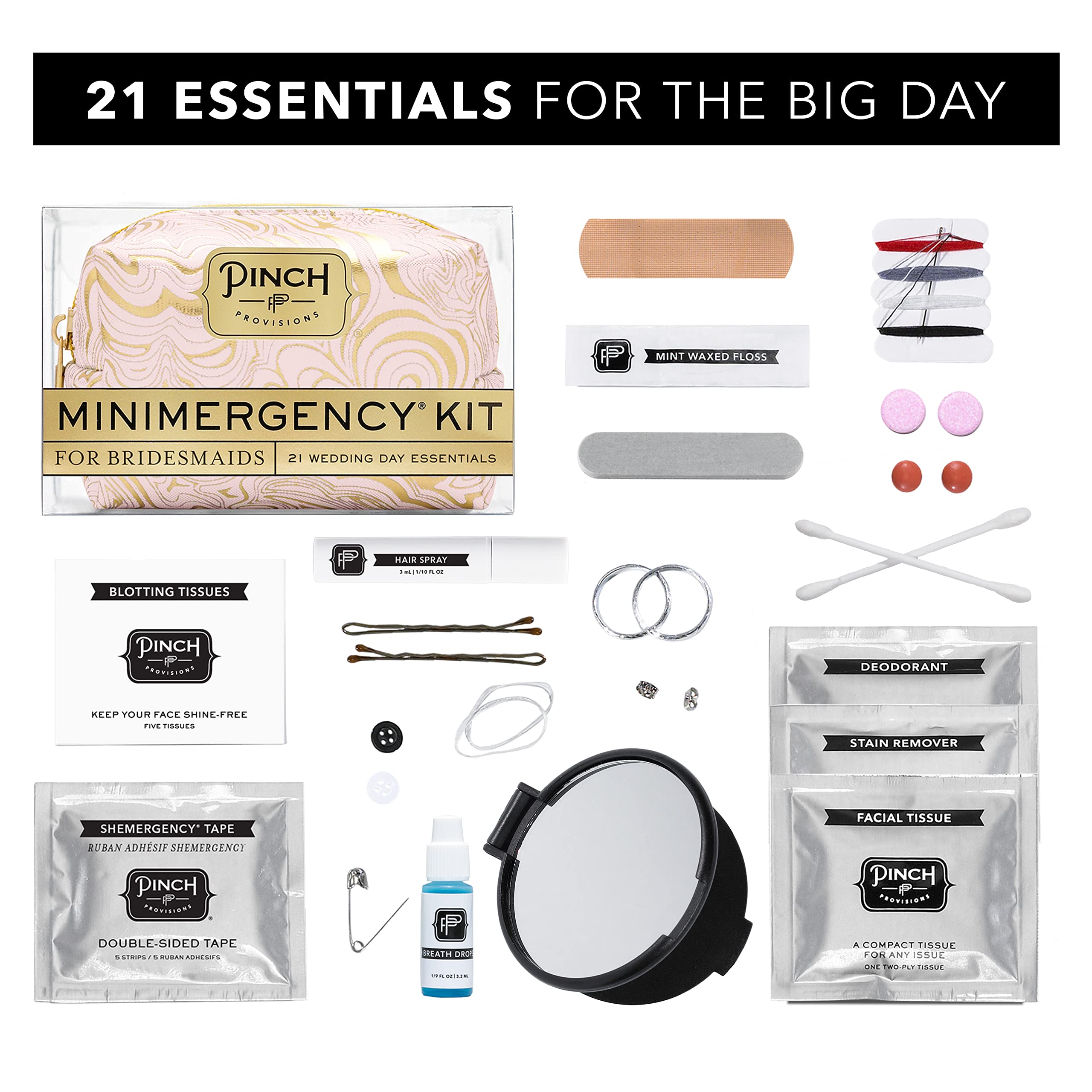 Pinch Provisions Minimergency Kit for Bridesmaids - 21 Essential Wedding Emergency Items - Perfect Bridal Shower Gift & Proposal Present for Bridesmaids - Ideal for Last-Minute Wedding Day Fixes & On-the-Go Touch Ups