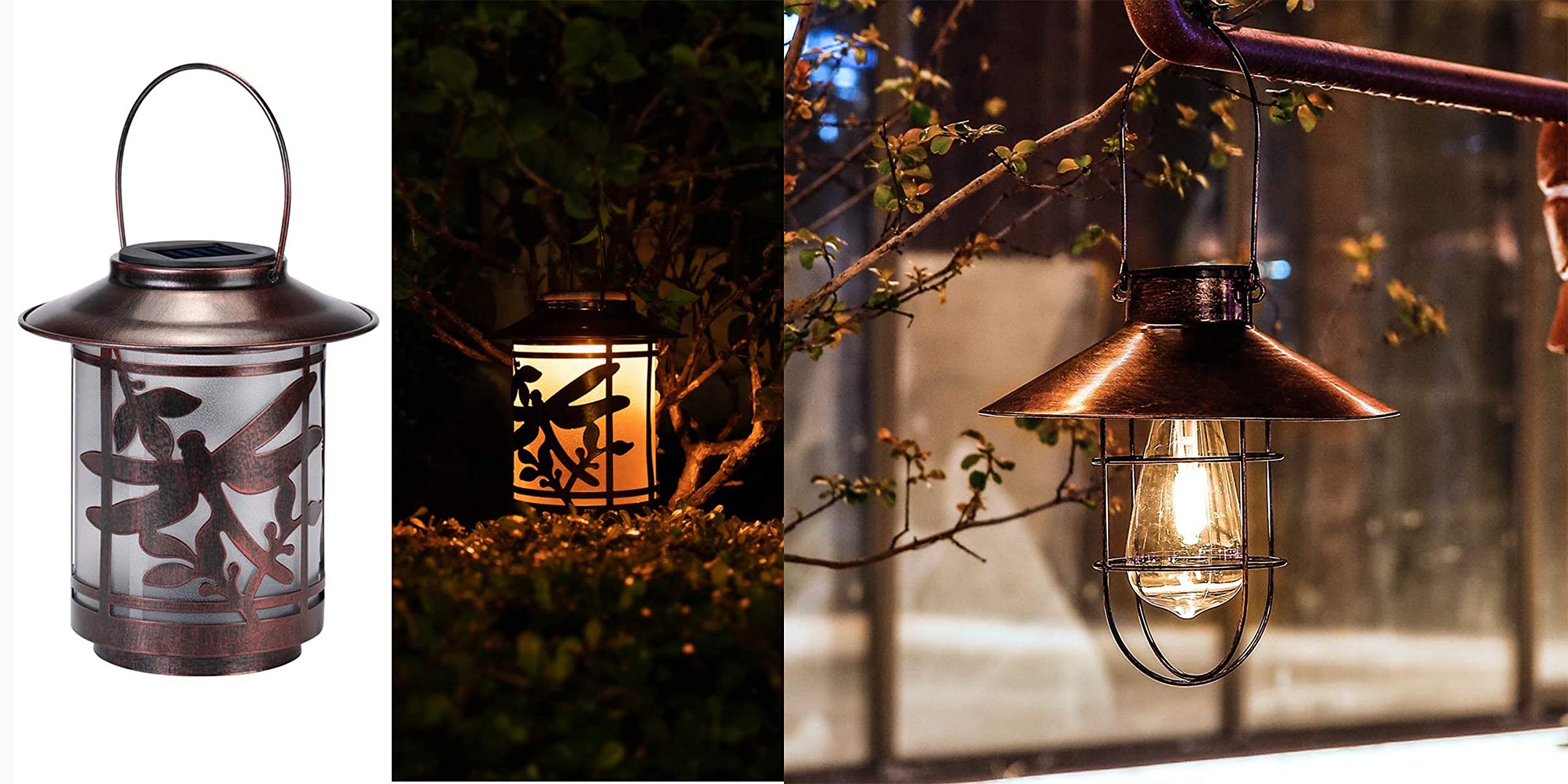Vintage Metal Solar Lantern Outdoor Hanging Light - Waterproof Dragonfly Design Solar Powered Garden Decoration for Patio, Yard, and Pathway Lighting