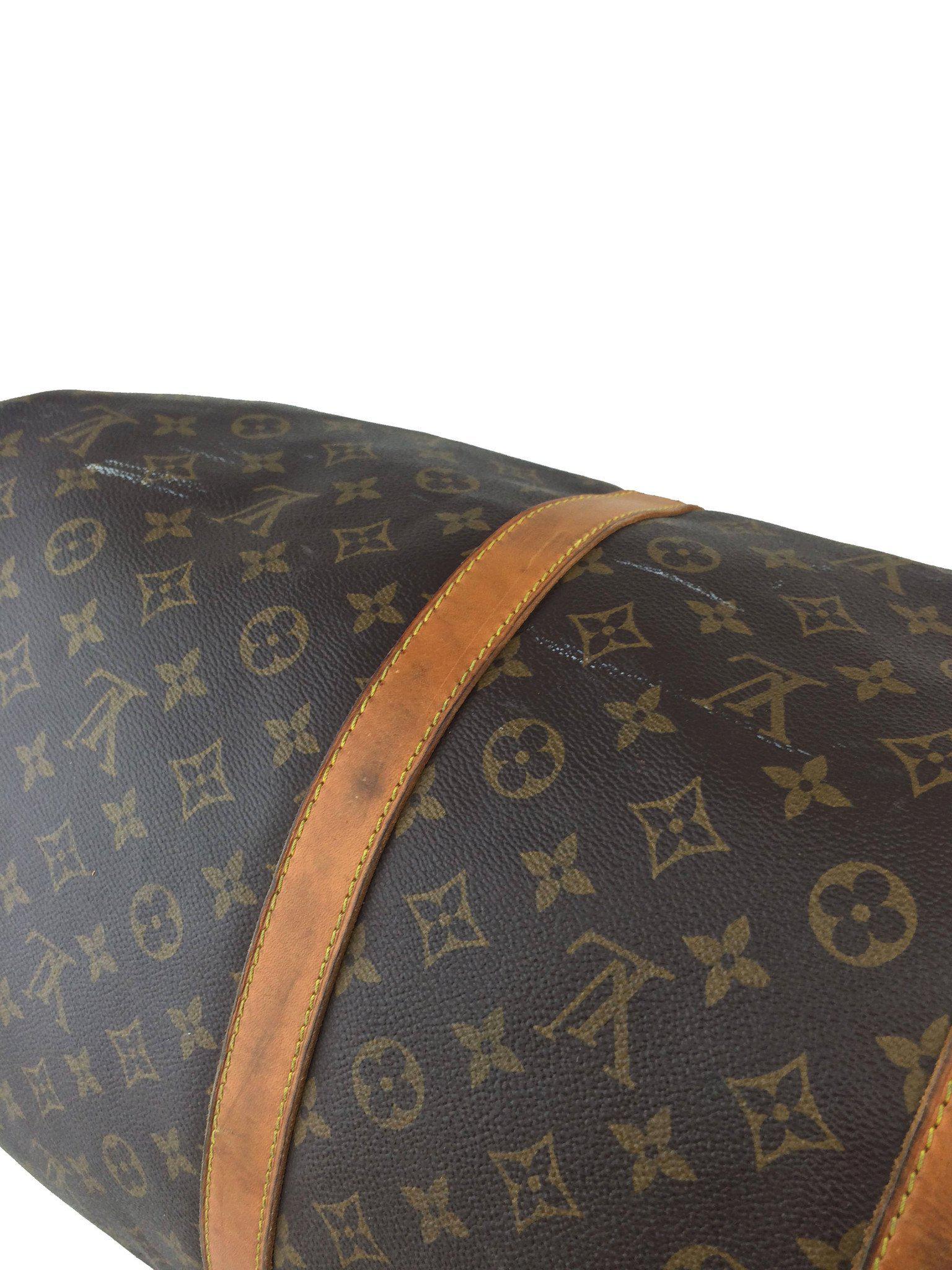 Authentic Louis Vuitton Vintage Monogram Keepall 55 Duffle Bag - Brown Canvas Travel Luggage with Adjustable Shoulder Strap - Perfect for Weekend Getaways & Business Trips