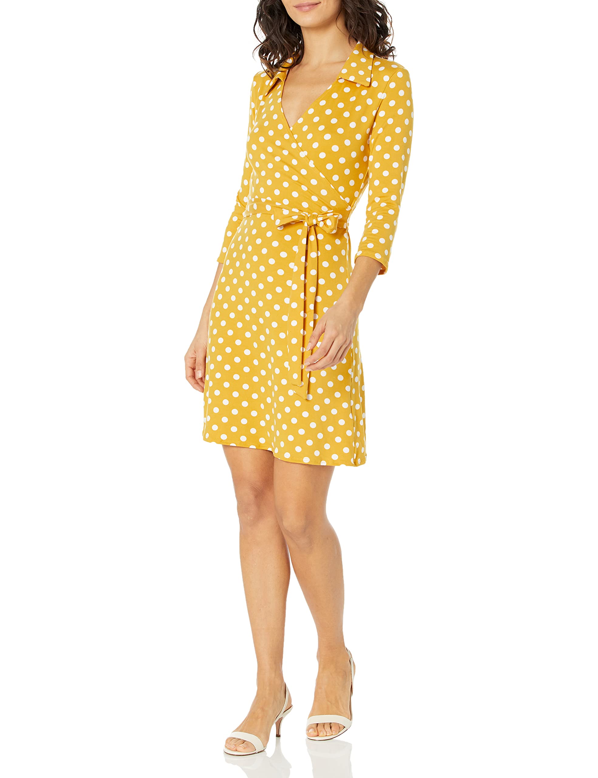 Star Vixen Women's Plus Size Stretch Ponte Faux Wrap Dress with Collar - Elegant Office Wear & Special Occasion Outfit