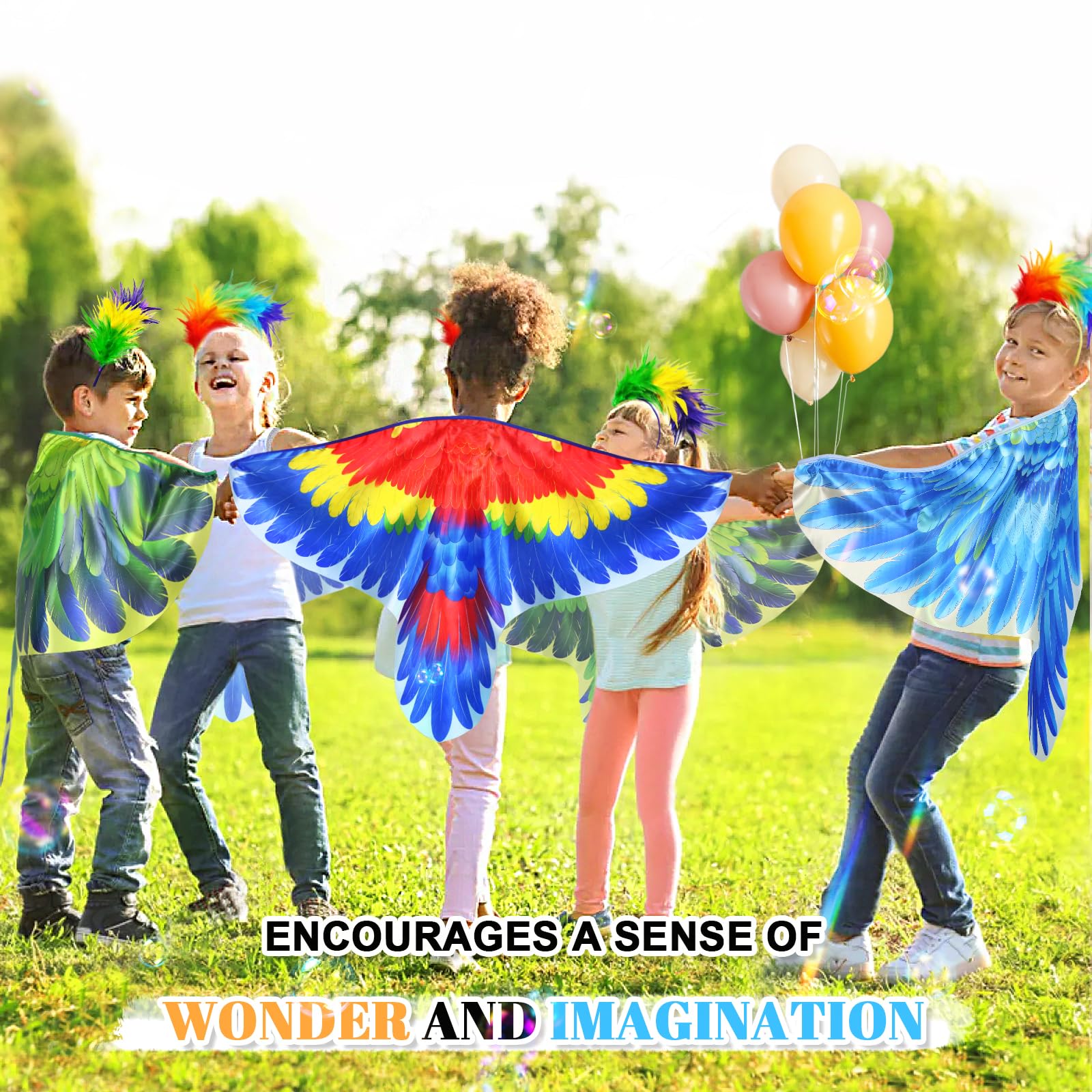 Colorful Parrot Wings Costume for Kids with Matching Bird Headband - Boys & Girls Eagle Dress Up Cape - Perfect for Halloween Parties, Dress Up Play & Birthday Gifts