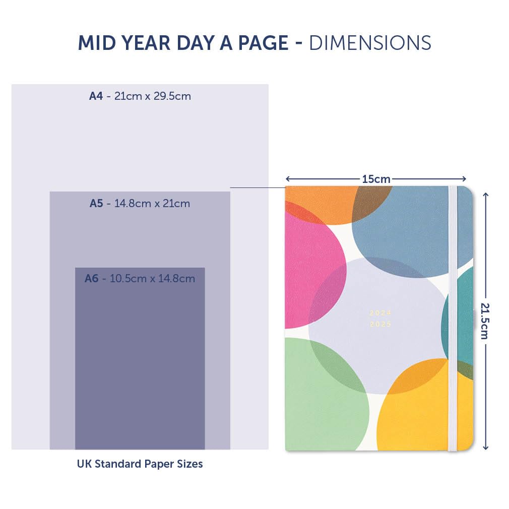 Busy B Mid Year Day a Page Diary August 2024 - August 2025 | A5 Daily Planner with Pen Holder, Elastic Closure & Year Planner | Perfect for Work, School & Personal Organization