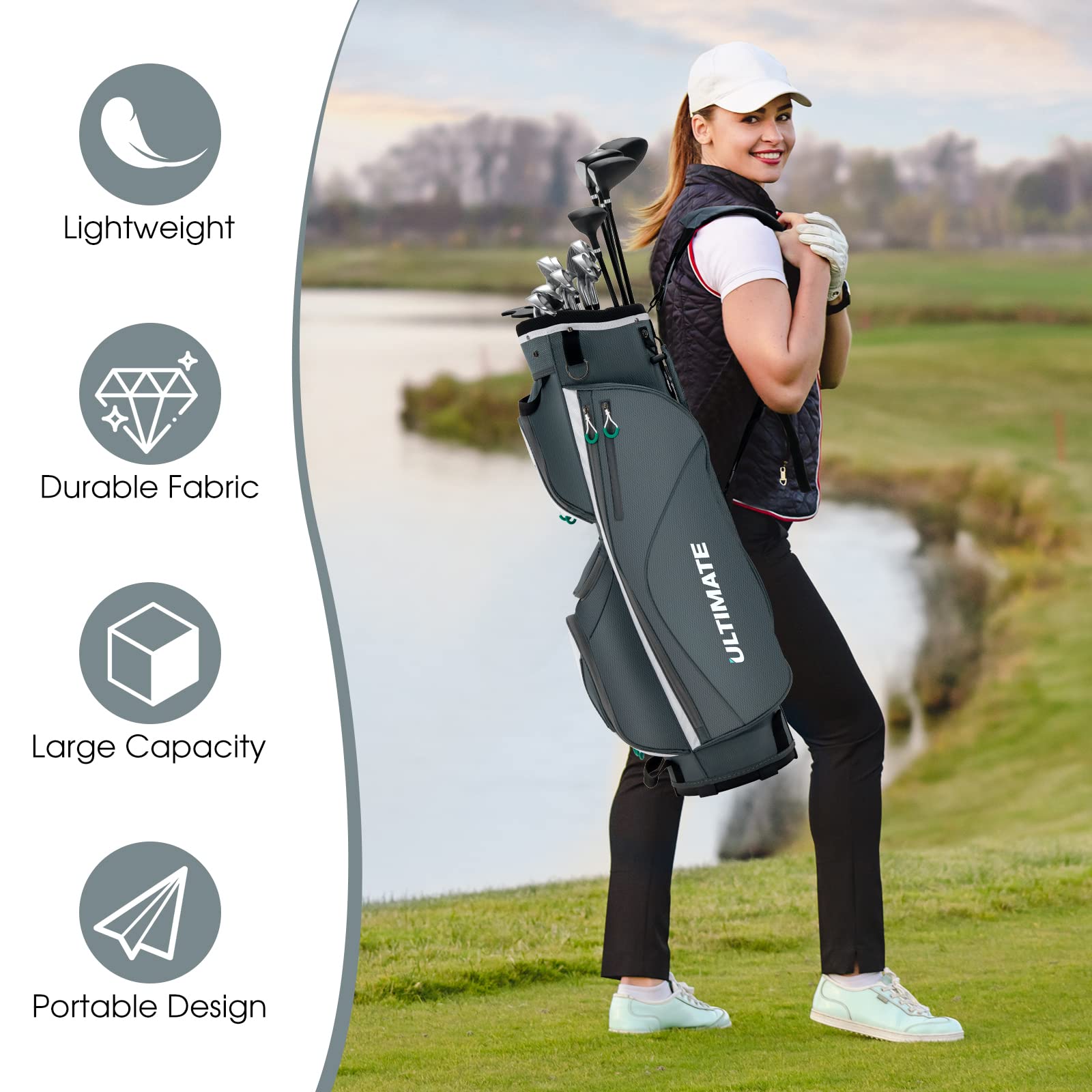 **Tangkula 14-Way Golf Cart Bag - Lightweight Stand Bag with Shoulder Strap, 7 Zippered Pockets, Cooler Bag & Valuables Pocket - Waterproof Rain Hood & Dust Cover - Perfect for Golf Courses & Travel**