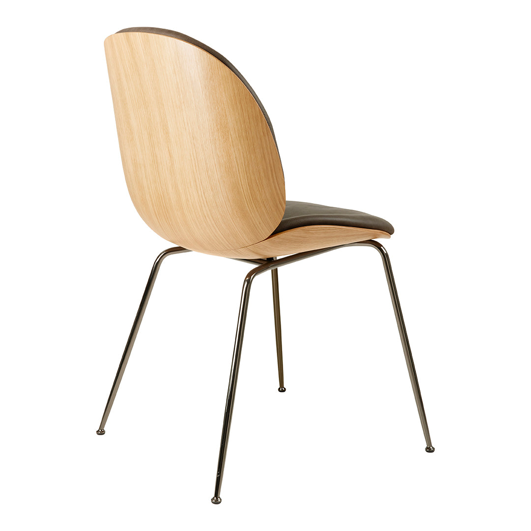 Modern Beetle Dining Chair with Front Upholstery & Conic Base - 3D Veneer Shell Design for Kitchen, Dining Room, or Office Space