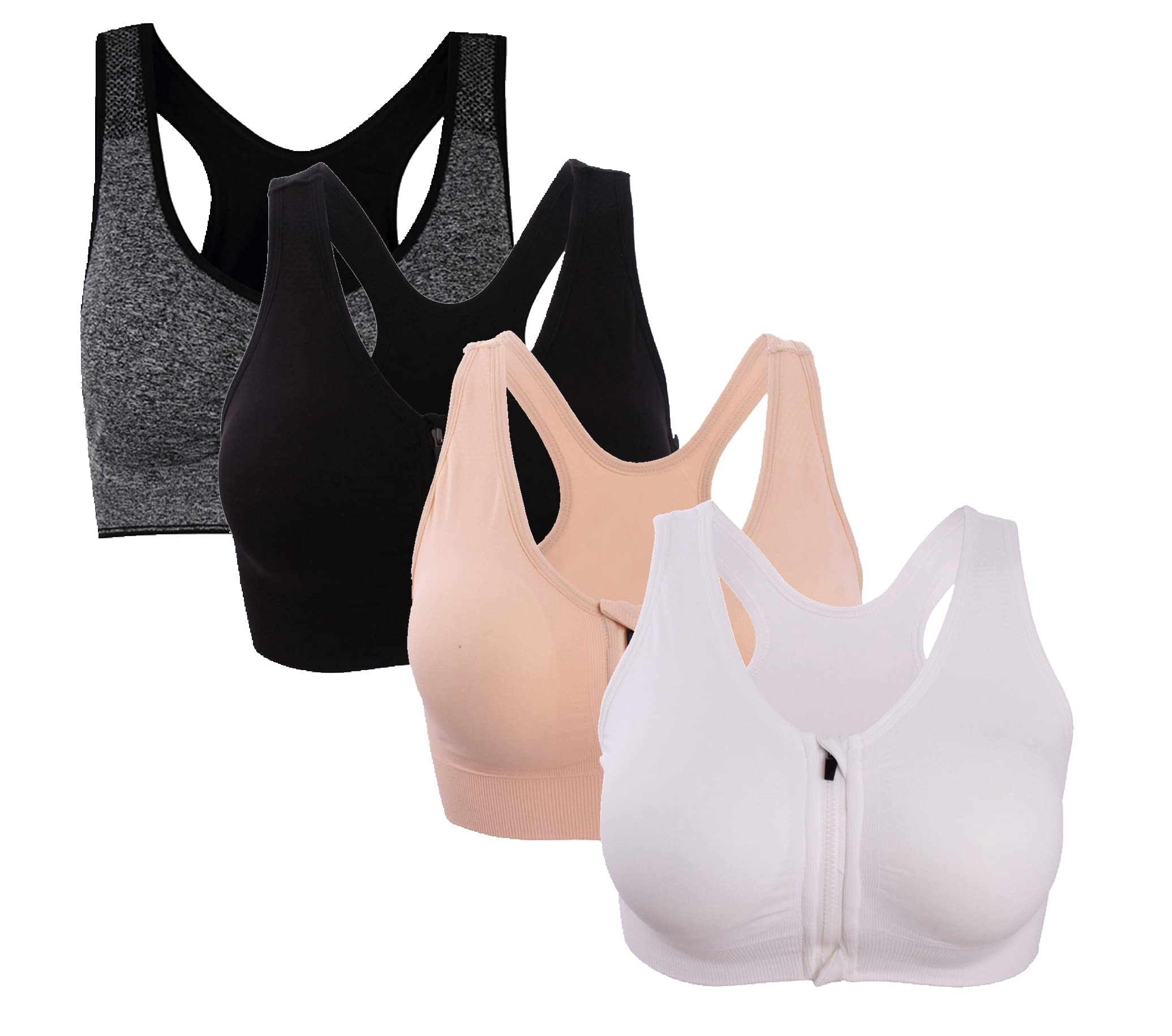 Wireless Post-Surgery Sports Bra for Women - Front Zip Yoga Bra for Hiking, Running & Active Lifestyle | Comfortable Support for Workouts & Recovery