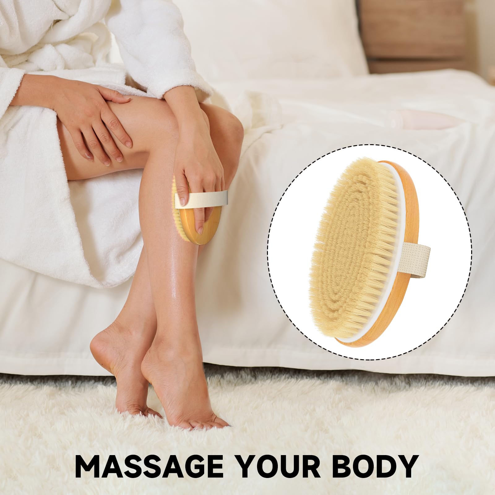 Metene Dry Brushing Body Brush – Natural Bristle Exfoliating Scrubber for Dry Skin, Improves Circulation, Reduces Ingrown Hairs & Cellulite – Perfect for Spa, Self-Care & Lymphatic Drainage Routine