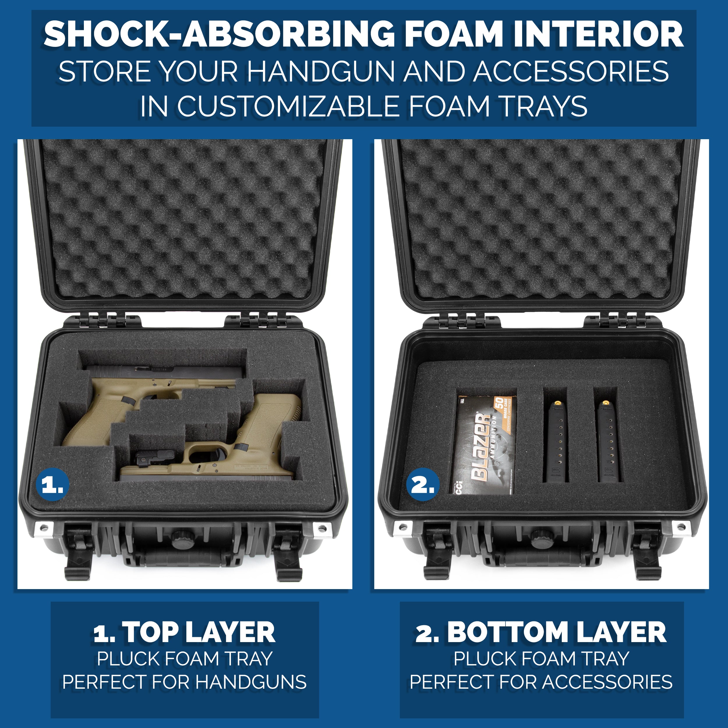 CASEMATIX 13 Hard Case for 2 Handguns - Waterproof & Shockproof Pistol Case with Accessory Storage | Secure Storage for Multiple Magazines & Firearms | Ideal for Range, Travel & Home Protection