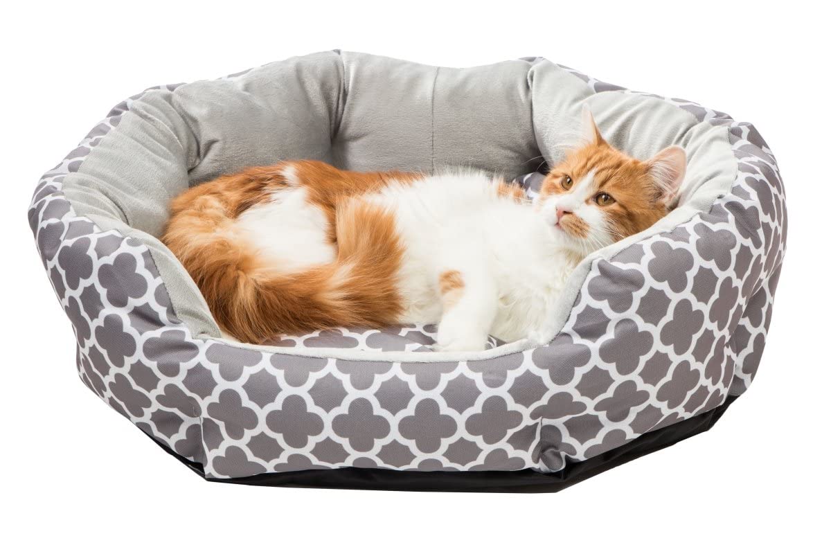 Premium Round Pet Bed Mattress for Dogs & Cats - 60 x 50 x 16 cm Soft Geometric Gray Cushion - Cozy Sleeping Spot for Bedroom, Living Room, or Kennel