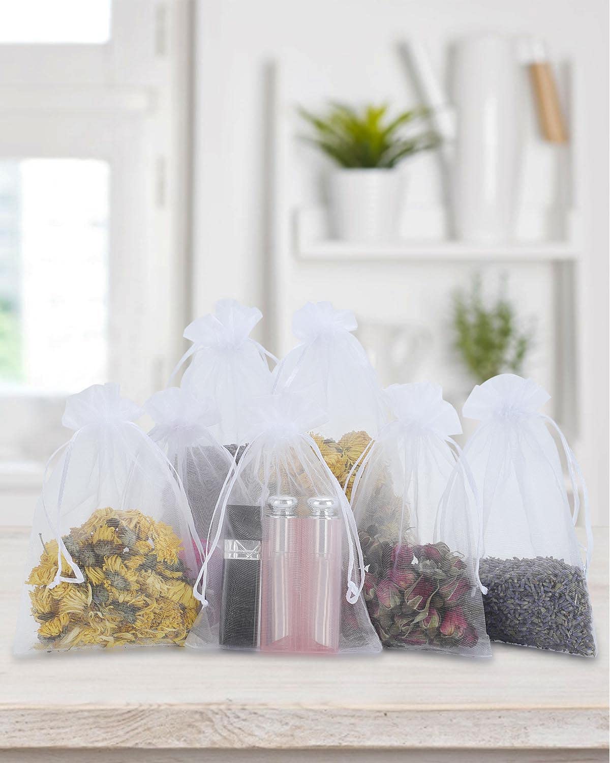 Kslong 100PCS 3x4 Inch Small Mesh Drawstring Bags - Sheer Organza Jewelry Gift Bags for Wedding Favors, Party Supplies, Candy Packaging & Small Business (White) | Perfect for Bracelets, Rings, Candies & DIY Crafts