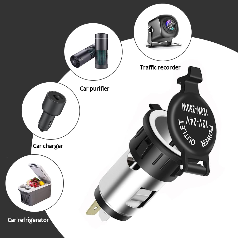 12V Waterproof Car Cigarette Lighter Socket with Extension Cable - Universal Power Outlet Adapter for Cars, Trucks & SUVs - Perfect for Road Trips, Camping & Charging Devices On-The-Go (1PC)