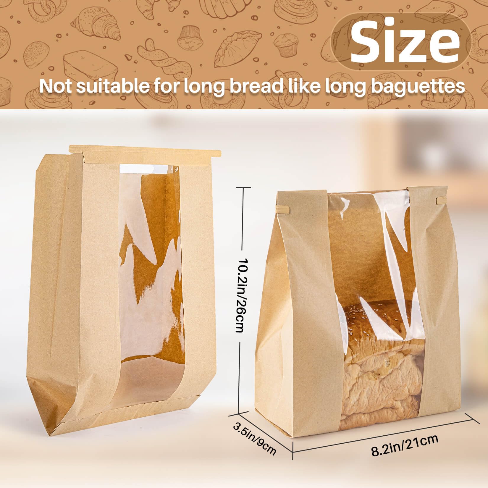 24 Pack Reusable Bread Bags with Resealable Ties - Eco-Friendly Brown Paper Bakery Bags with Window for Homemade Sourdough, Bagels, Toast & Baked Goods | Perfect for Bread Storage, Gift Packaging & Farmers Market Sales