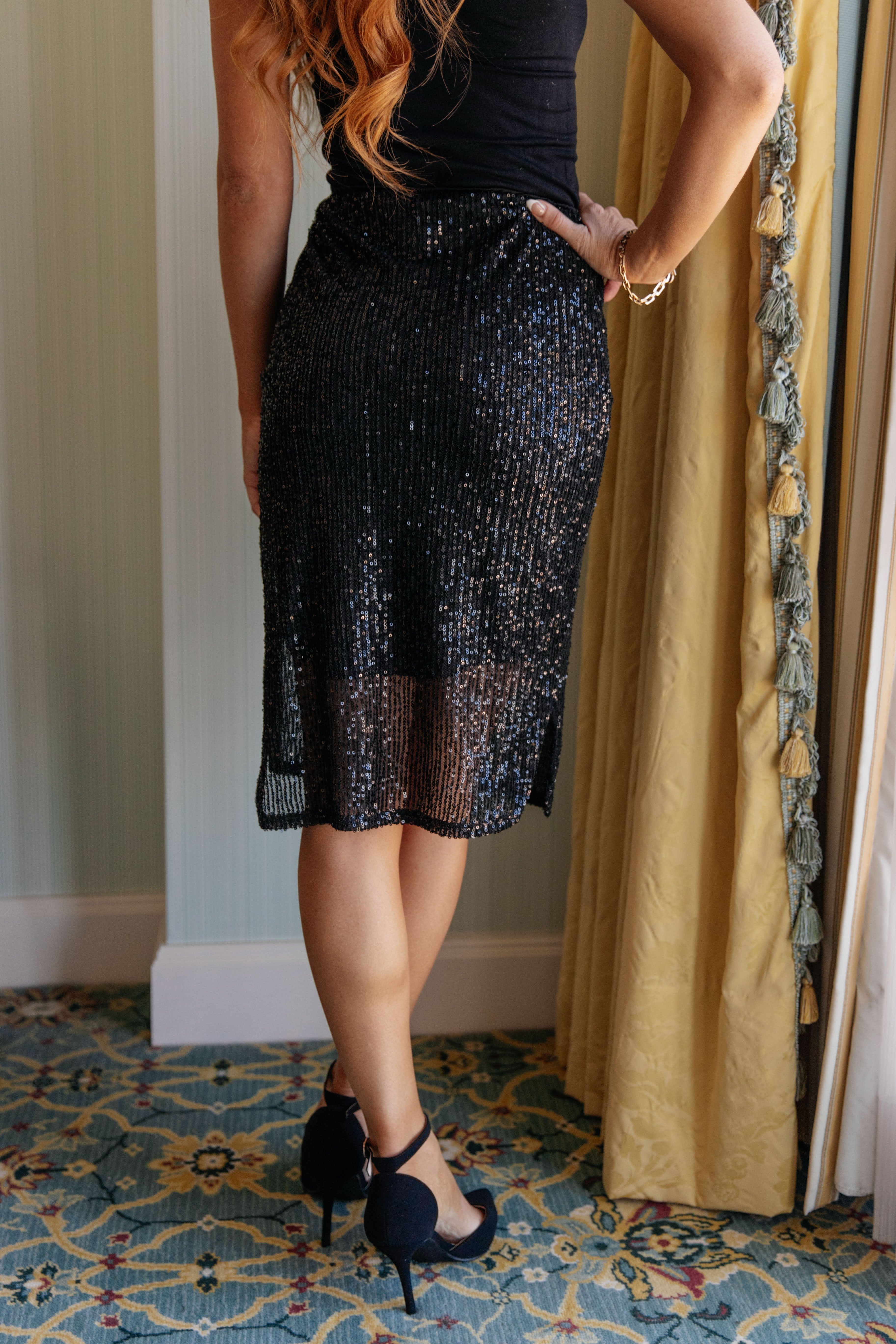 Gilded Age Sequin Skirt in Black | Elegant Evening Party Dress for Women | Perfect for Prom, Cocktail Parties & Special Occasions