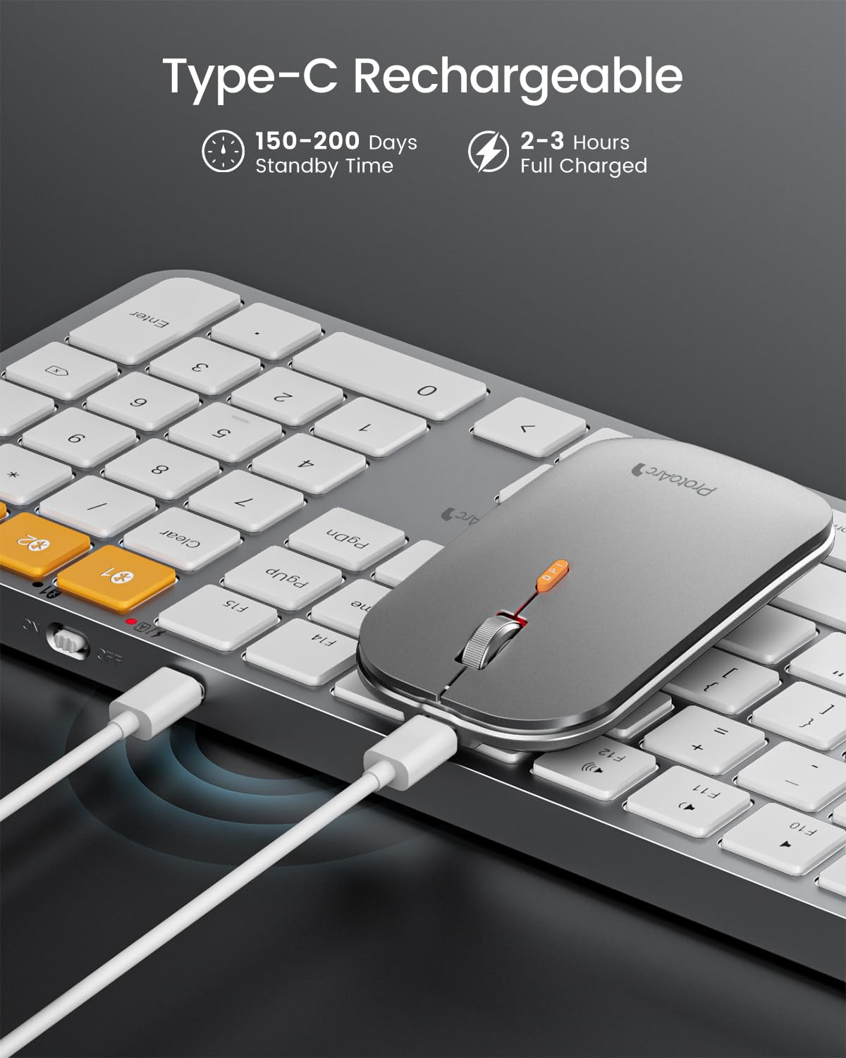 ProtoArc KM100-A Wireless Bluetooth Keyboard and Mouse Combo for Mac - Full-Size Rechargeable Backlit Keyboard with Multi-Device Connectivity for MacBook Pro/Air, iMac, iPhone & iPad (White Silver) - Perfect for Home Office, Gaming & Productivity