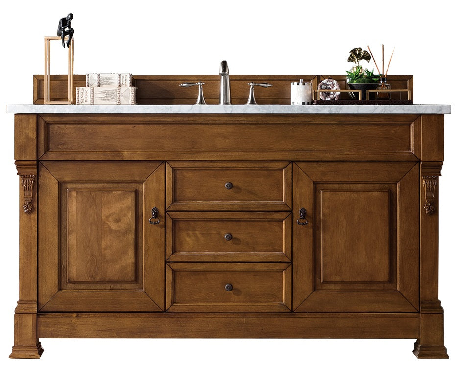 Brookfield 60-Inch Single Bathroom Vanity in Country Oak with 3CM Arctic Fall Solid Surface Top - Perfect for Modern Farmhouse & Rustic Bathroom Decor