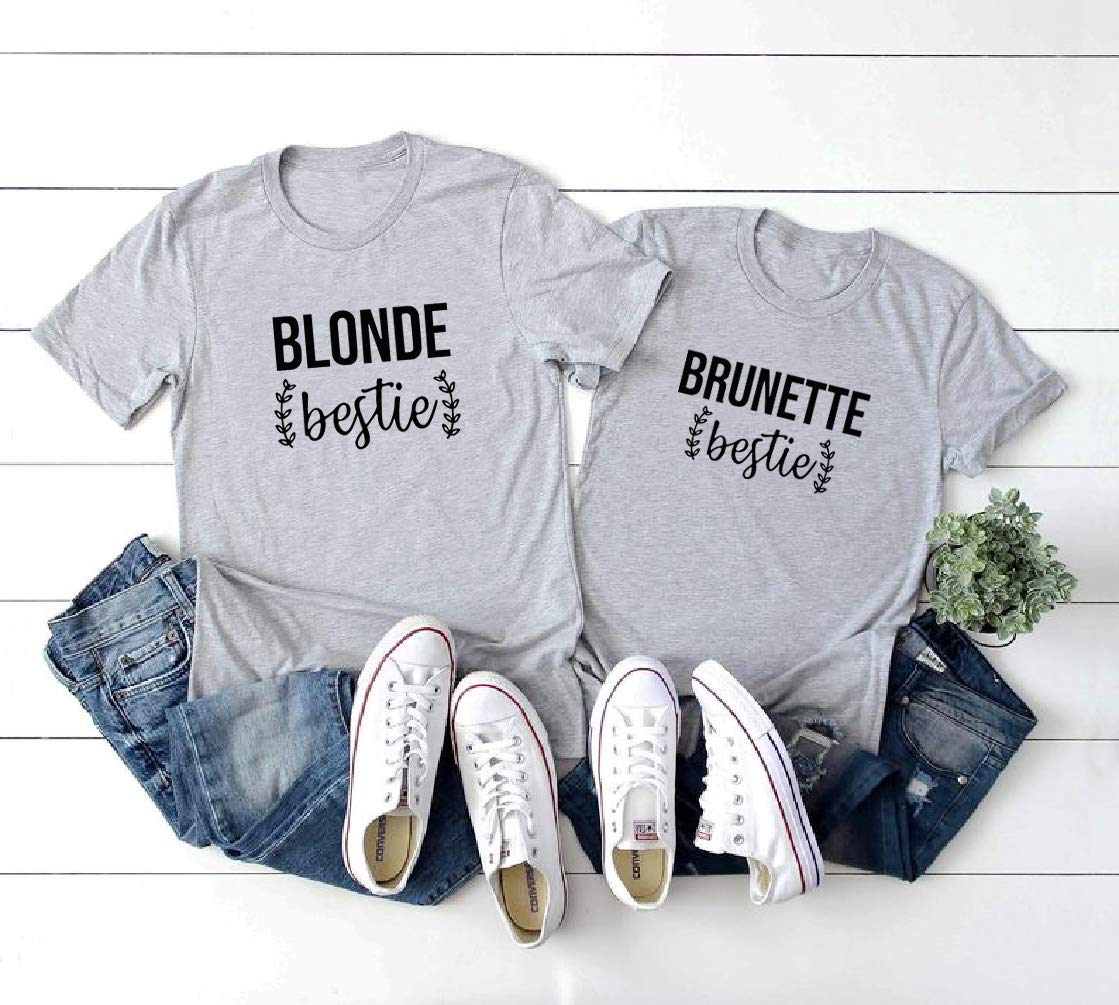 Best Friends Matching T-Shirts for Women - Blonde & Brunette BFF Shirts, Sister Tee Shirts, Short Sleeve Tops for Girls - Perfect for Birthday Gifts, Girls' Trips, and Sister Bonding