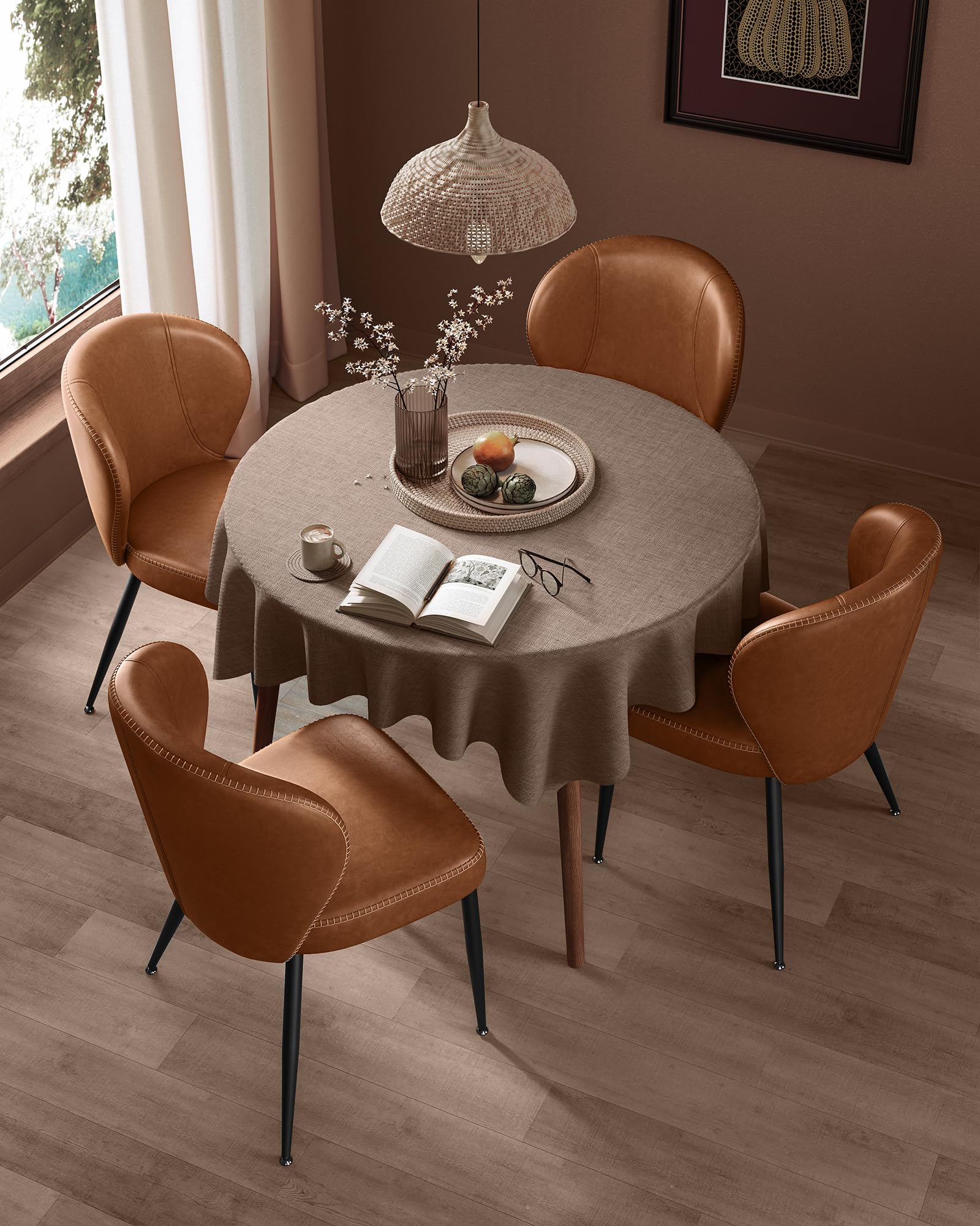 VASAGLE EKHO Mid-Century Modern Dining Chairs Set of 2 - Upholstered Kitchen Chairs with Comfortable Synthetic Leather Seat & Stitching - Easy Assembly - Caramel Brown - Perfect for Dining Room, Kitchen, Living Room & Lounge Areas