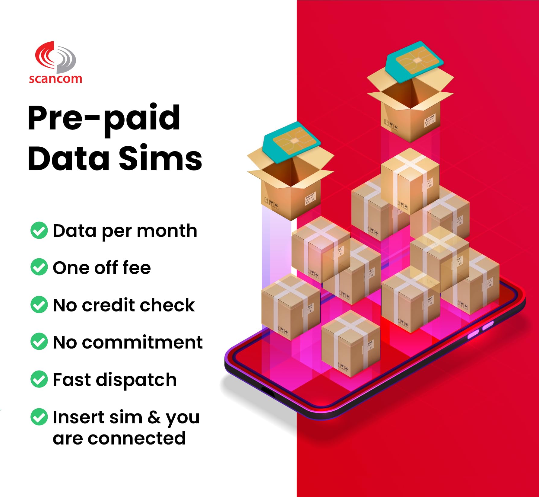 Scancom 80GB 5G Business Data SIM Card - Monthly Renewal until Jan 2027 - High-Speed Internet for WiFi Routers, Tablets & Smartphones - Ideal for Remote Work, Travel & Mobile Hotspots