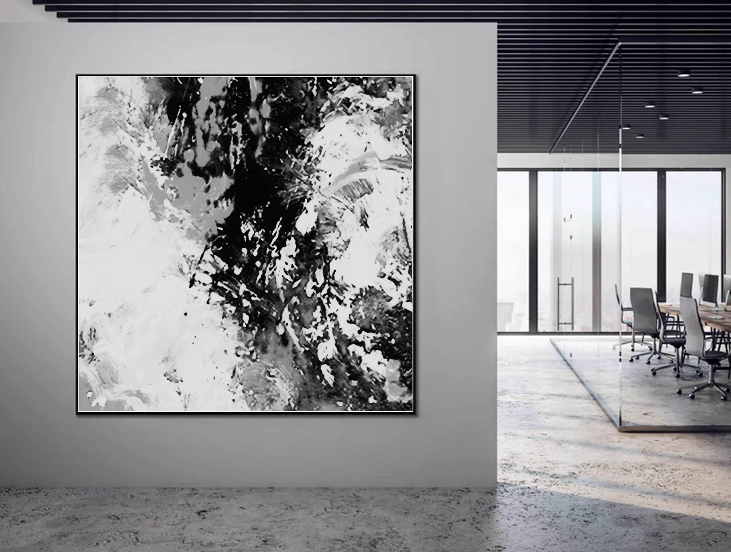 Modern Abstract Canvas Wall Art - Black White Gray Original Painting 50x50 Inches - Large Contemporary Home Decor for Living Room, Bedroom & Office
