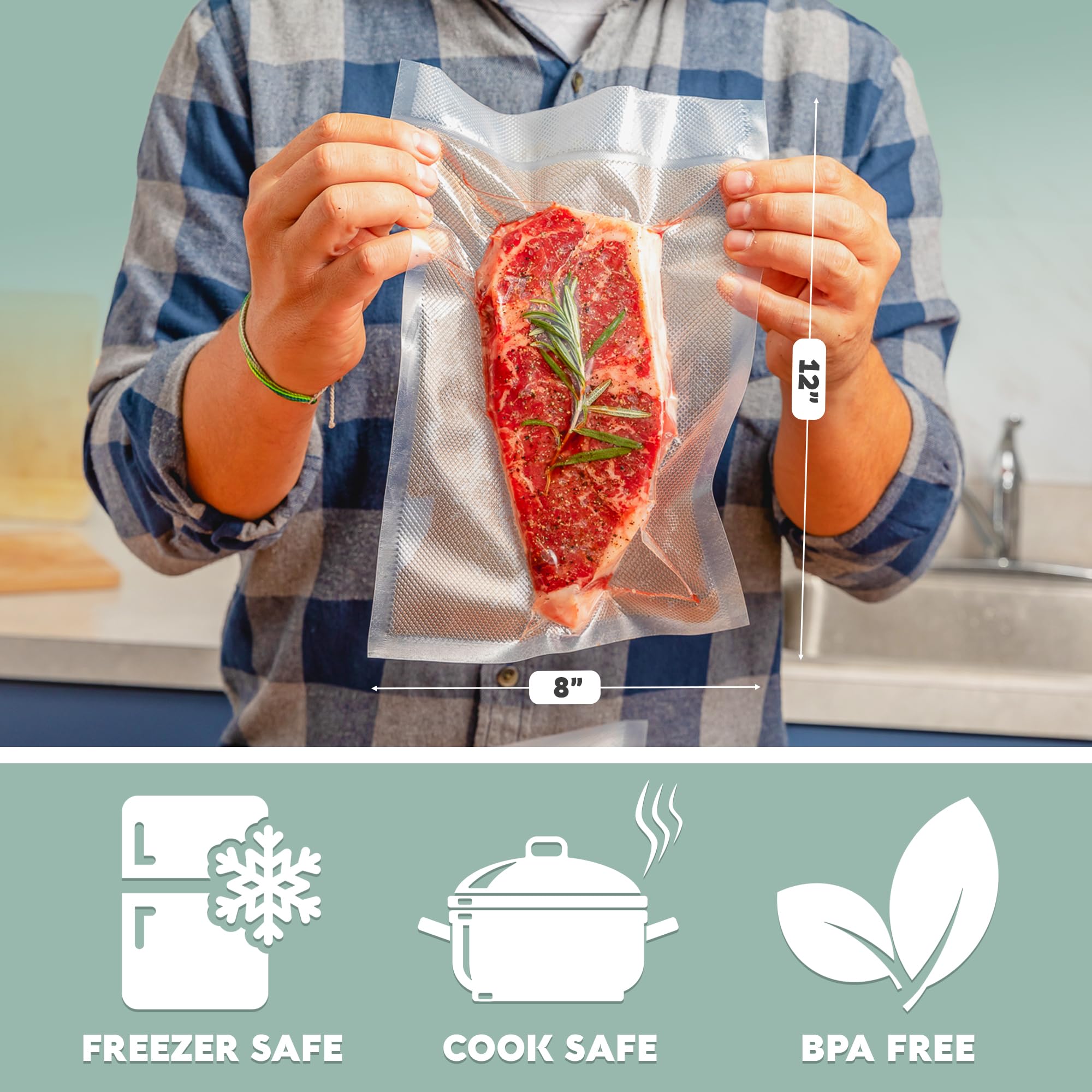 Avid Armor Vacuum Sealer Bags 200 Quart (8x12 Inch) – BPA-Free Heavy Duty Commercial Grade Food Storage Bags for Vacuum Sealing, Meal Prep, Sous Vide, Freeze Dried & Dehydrated Foods – Ideal for Kitchen, Camping & Long-Term Food Preservation
