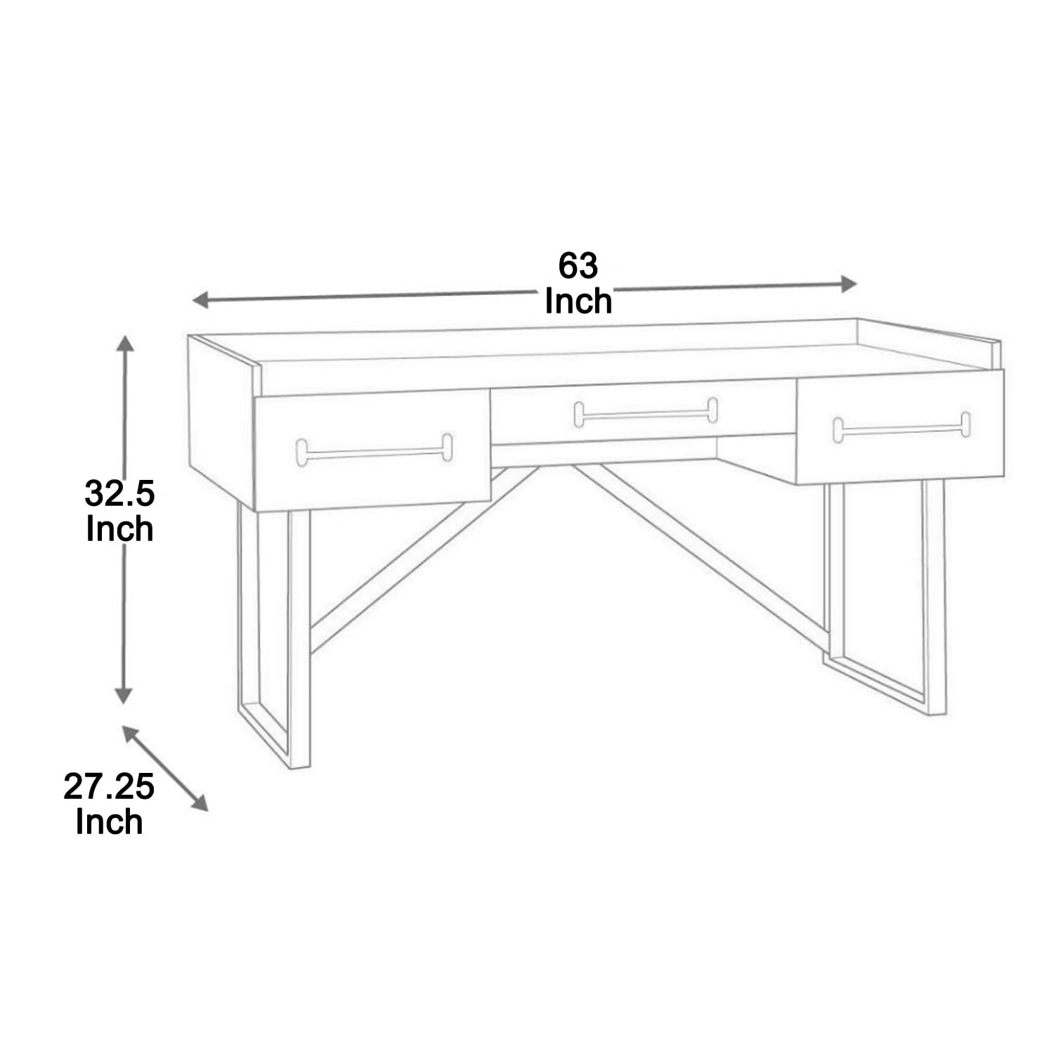 Benjara Wooden Desk with Tubular Metal Base and Bar Handles - Brown & Black Modern Writing Desk for Home Office, Study, or Workspace