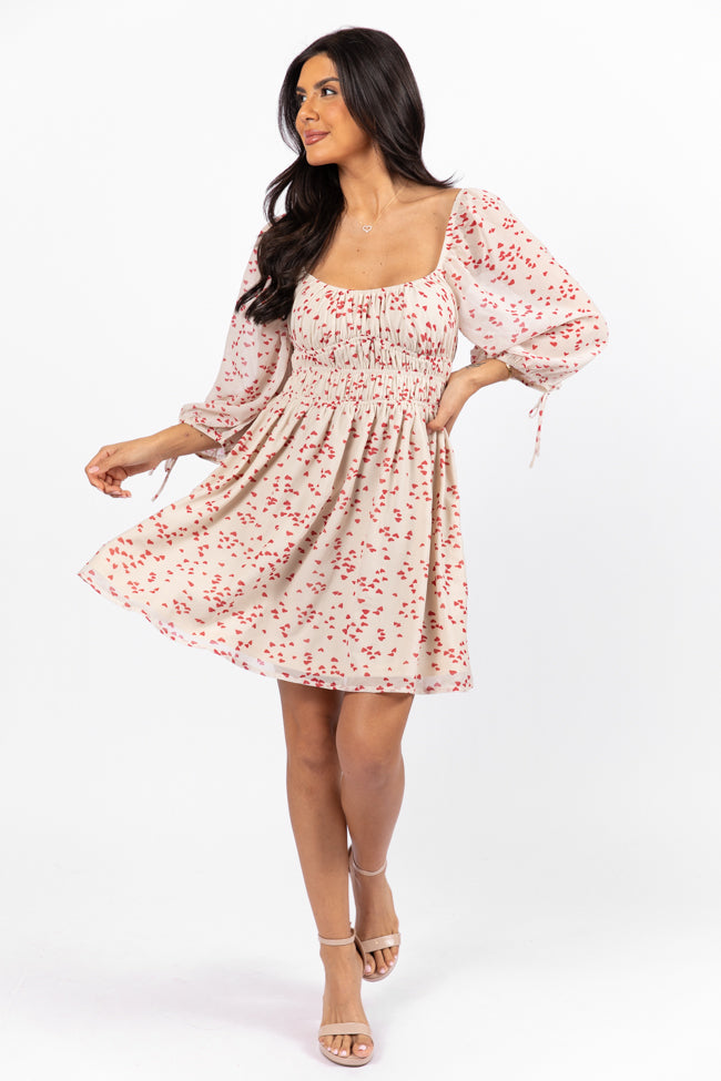 Unconditional Love Ivory Heart Print Mini Dress - Elegant & Romantic for Date Nights, Parties & Special Occasions
