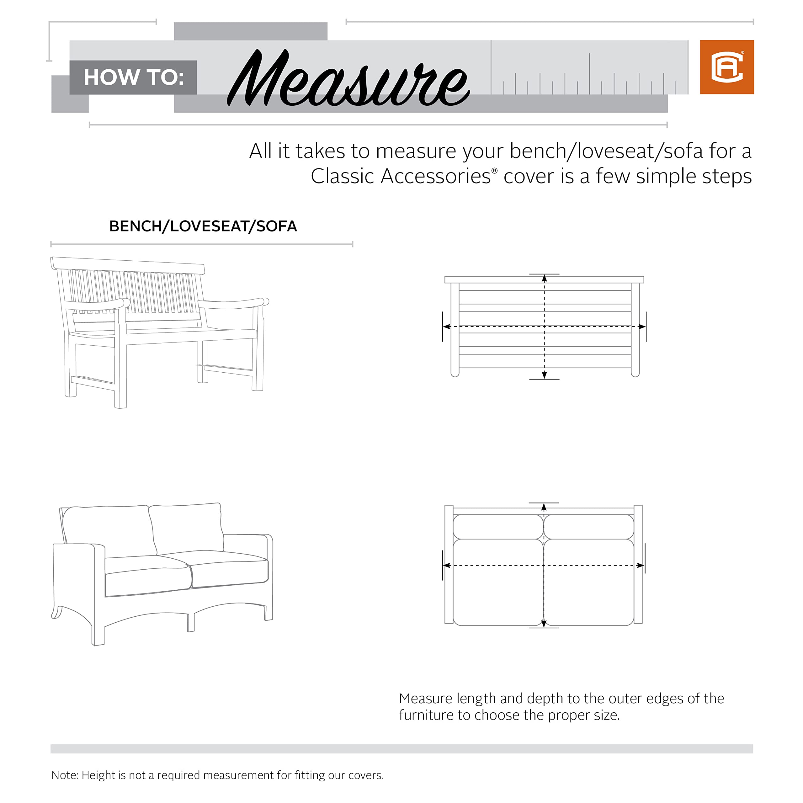 Classic Accessories Veranda's Best Waterproof Patio Sofa/Loveseat Cover 88x40x34 Inch - Durable Outdoor Furniture Protection for All Seasons
