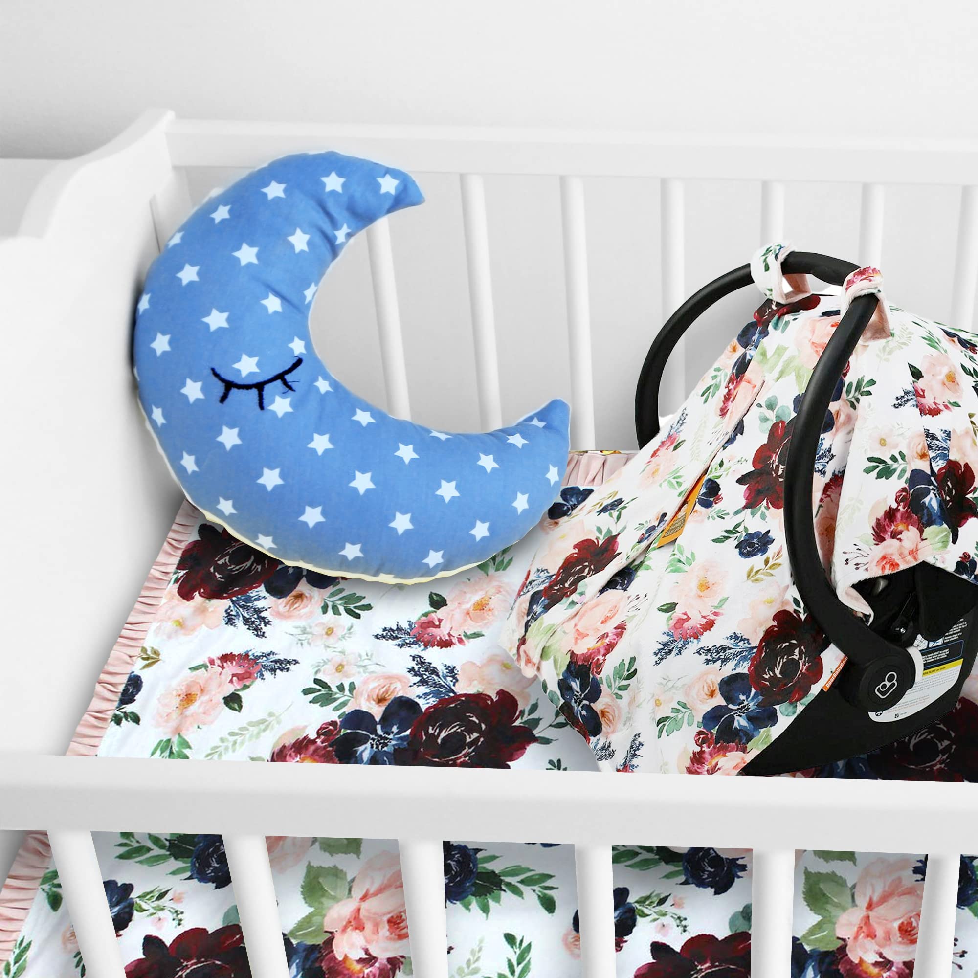 Dear Baby Floral Blanket - Reversible Baby Gift for Newborns - Burgundy Navy Floral - Nursery & Photo Shoots