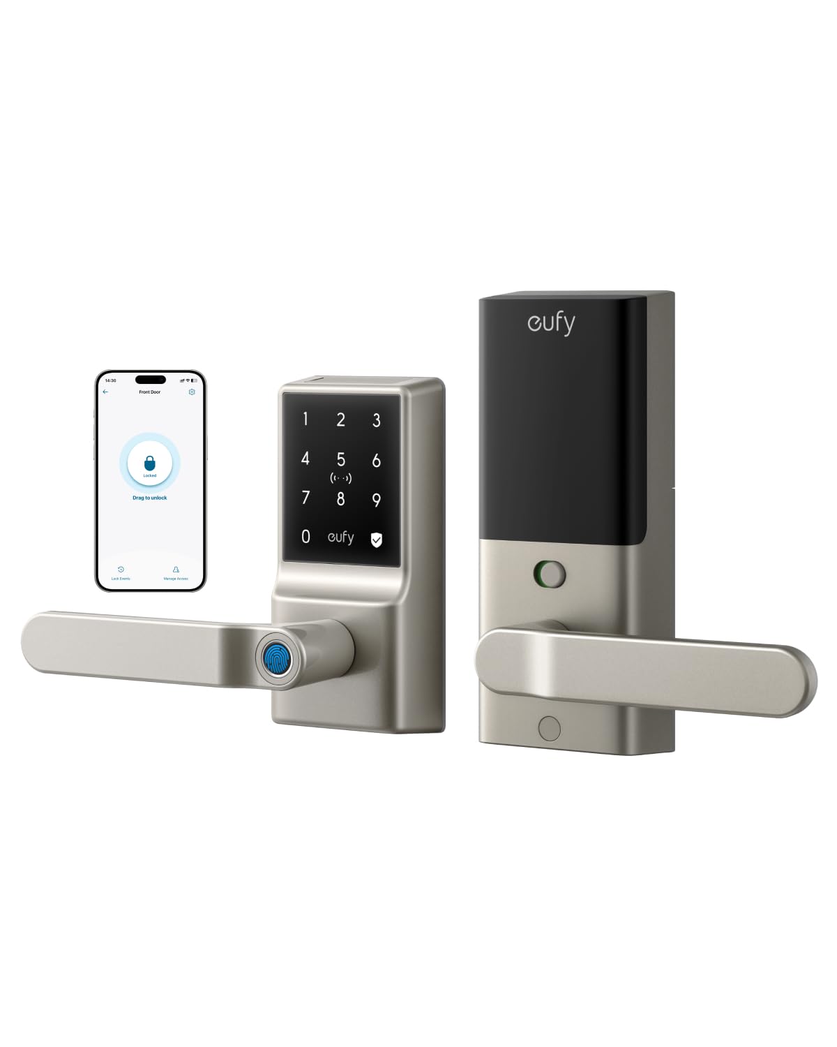 eufy Smart Lock C33 - Fingerprint & Keyless Entry Door Lock with Wi-Fi, App Control, Auto Lock, IP53 Waterproof (Nickel Finish) - Perfect for Home Security & Smart Access Control