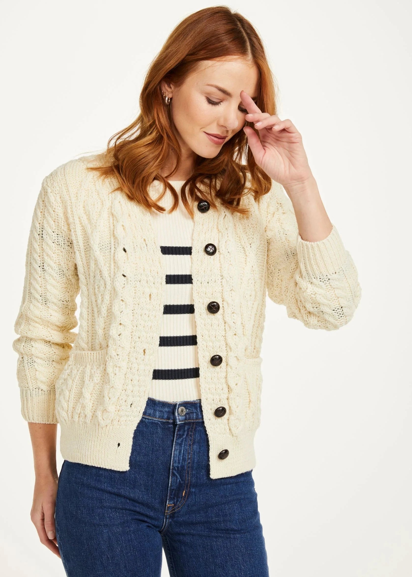 Inagh Ladies Aran Cardigan - Women's Natural Wool Sweater for Fall & Winter | Cozy Knit Cardigan for Casual Outfits, Office Wear & Holiday Season