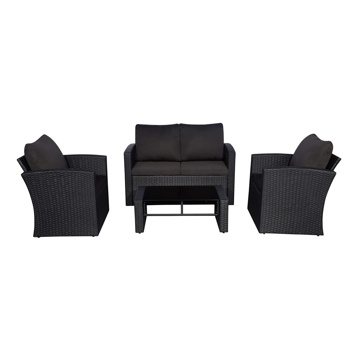 Westin Outdoor P151-02 4-Piece Black Conversation Sofa Set with Plush Cushions - Patio Furniture for Garden, Backyard, and Poolside Relaxation