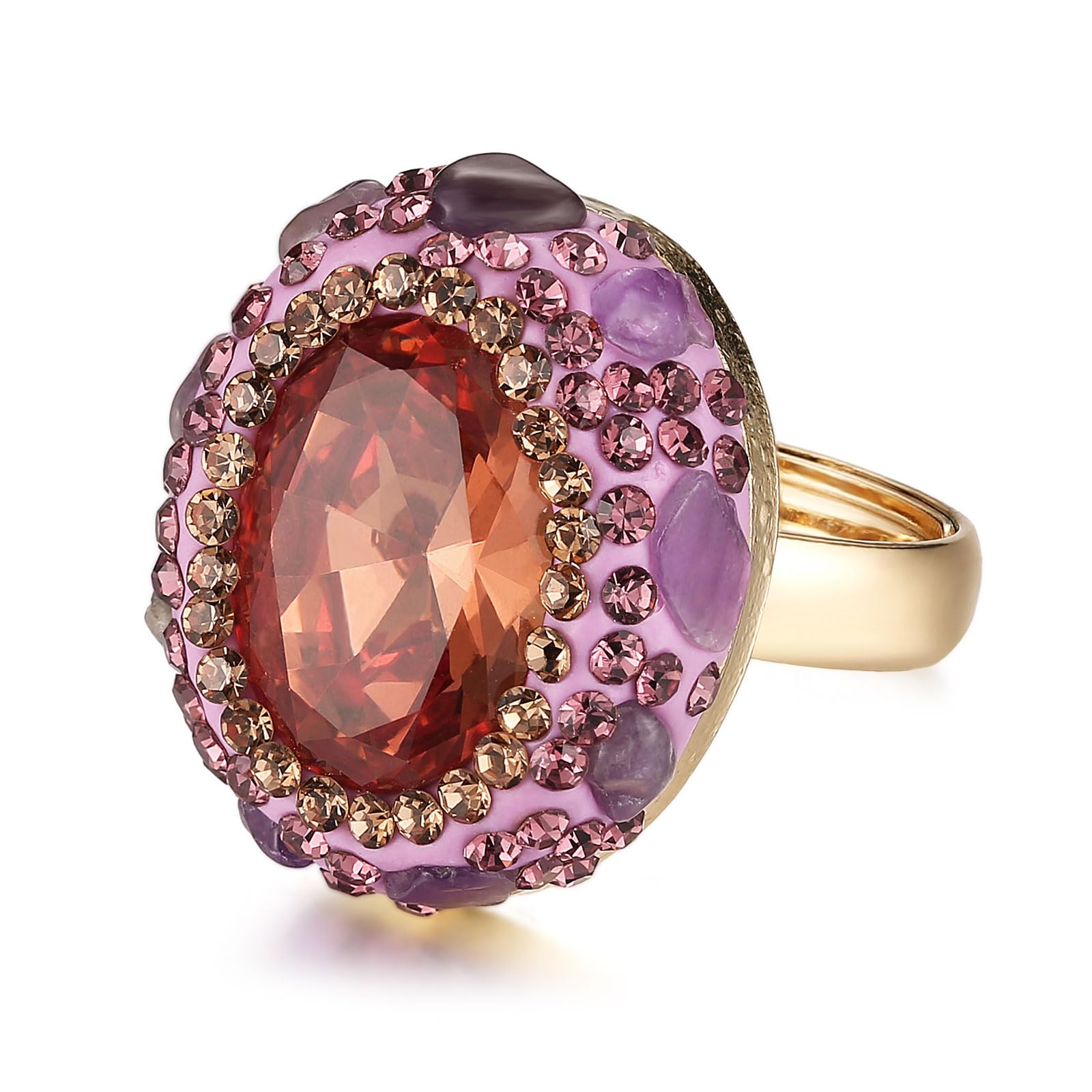 HZMAN Vintage Crystal Ring for Women - 18K Gold Plated Cubic Zirconia Rhinestone Turkish Jewelry Gift for Anniversary, Birthday & Special Occasions