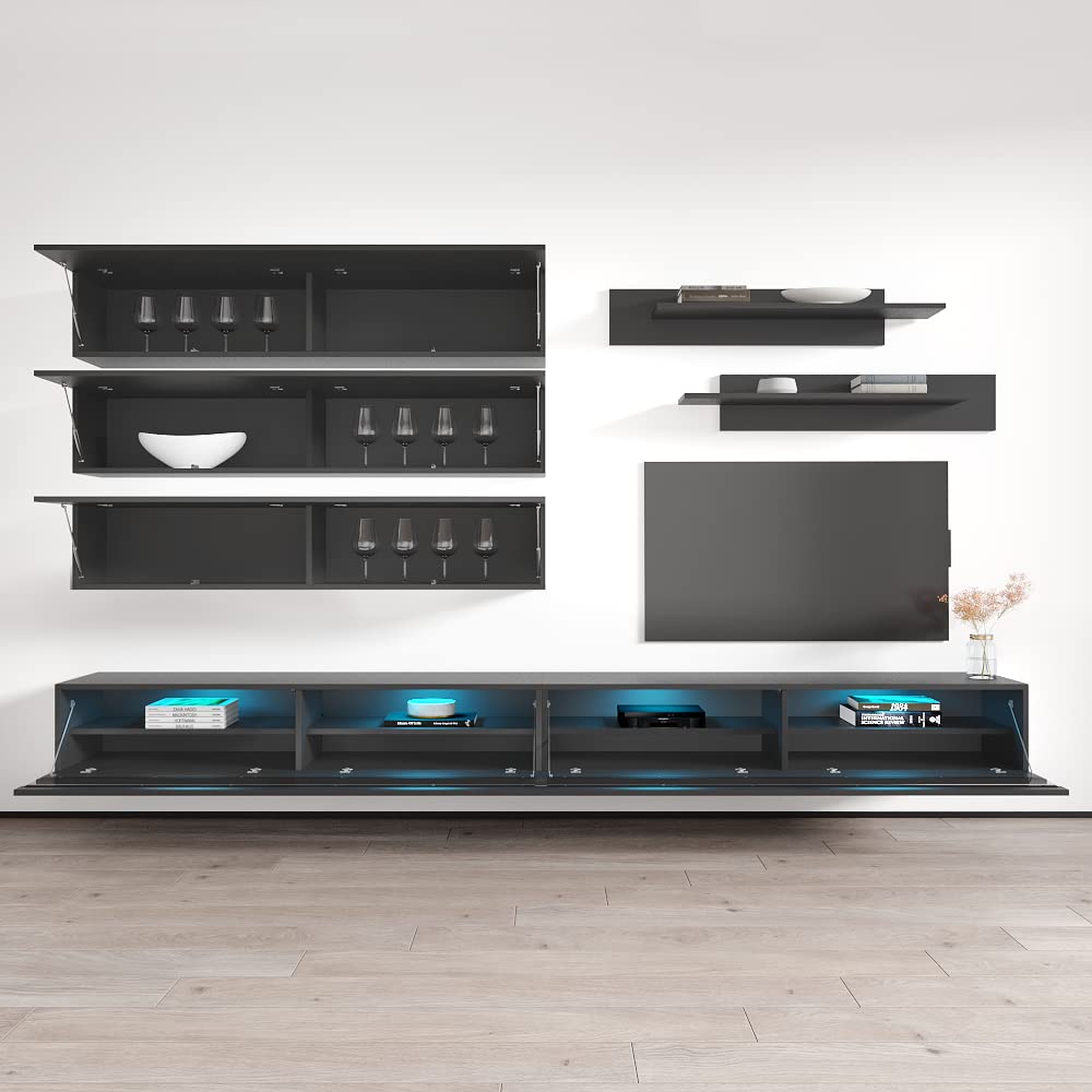 Modern Floating TV Stand with Storage & LED Lights - Wall-Mounted Entertainment Center Console for Bedroom & Living Room - 35